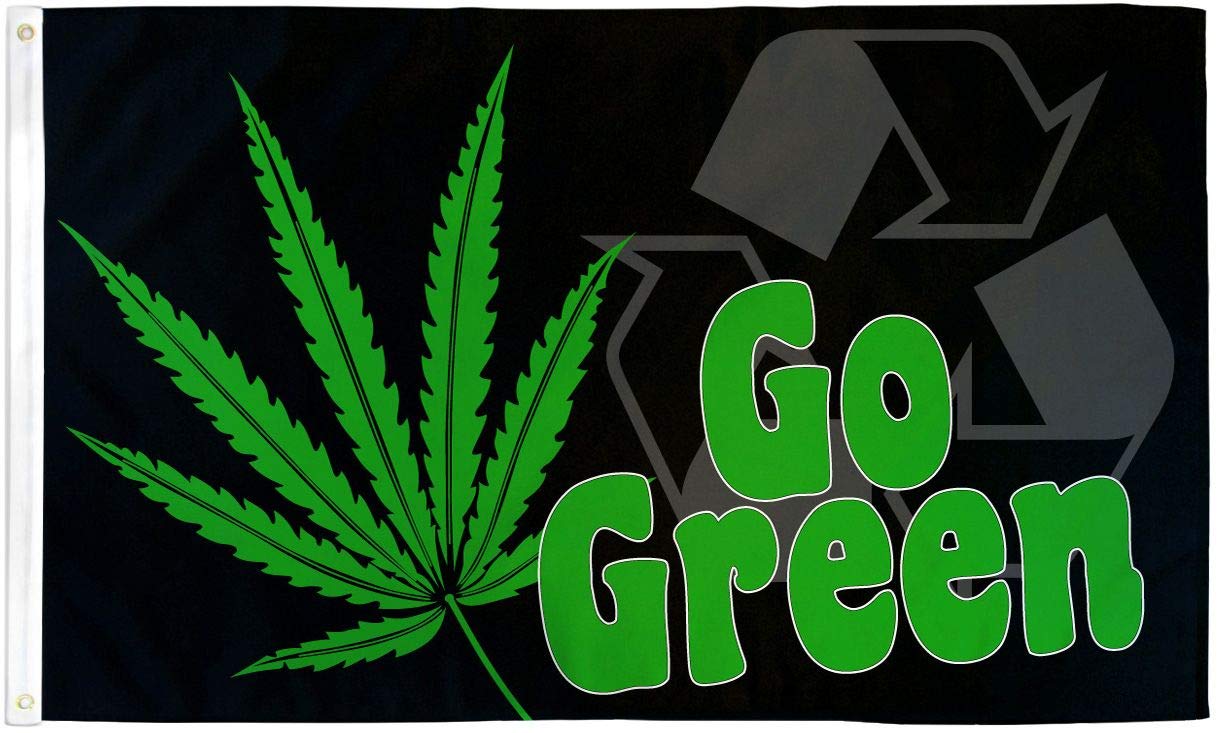 Go Green Marijuana Flag 3x5 ft - Hippie Pot Leaf Party Banner & Pennant Sign for Cannabis Enthusiasts - Perfect for Festivals, 420 Celebrations, and Home Decor