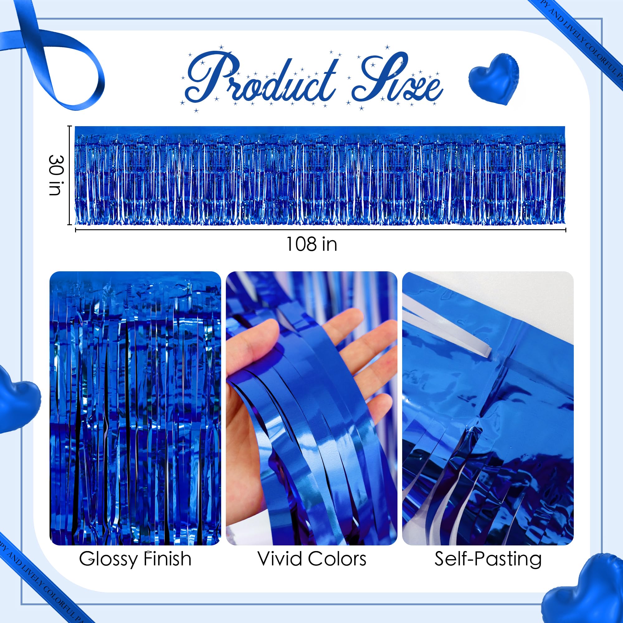 2 Pack Dark Blue Metallic Foil Tinsel Fringe Table Skirts - 29x108 Inch Party Decor for Rectangle Tables, Birthday Wedding Holiday Backdrop, Perfect for Banquet Halls & Event Center Decorations