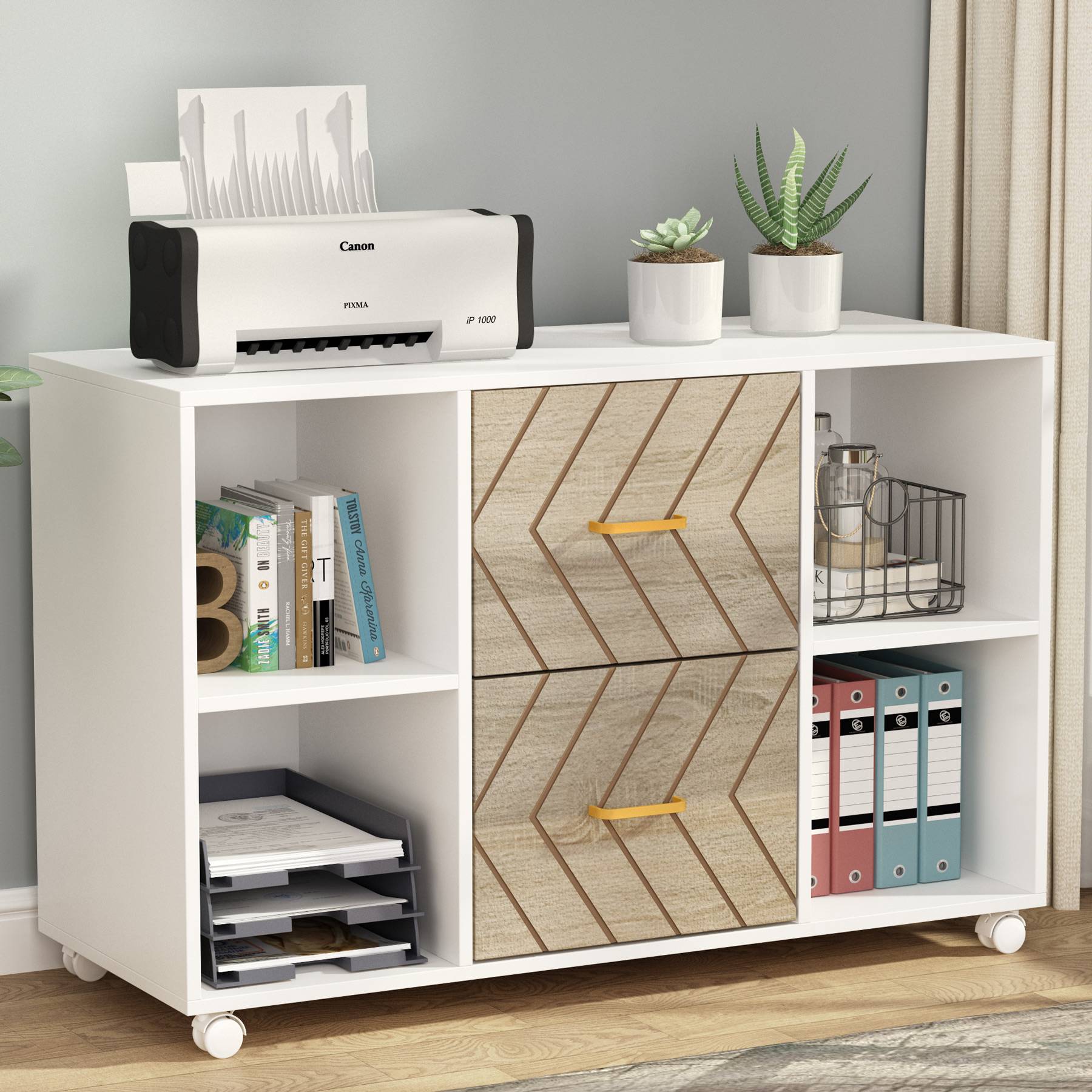 2 Drawer File Cabinet - Large Mobile Letter Size Filing Cabinet with Locking Wheels for Office, Home, or School Organization and Document Storage