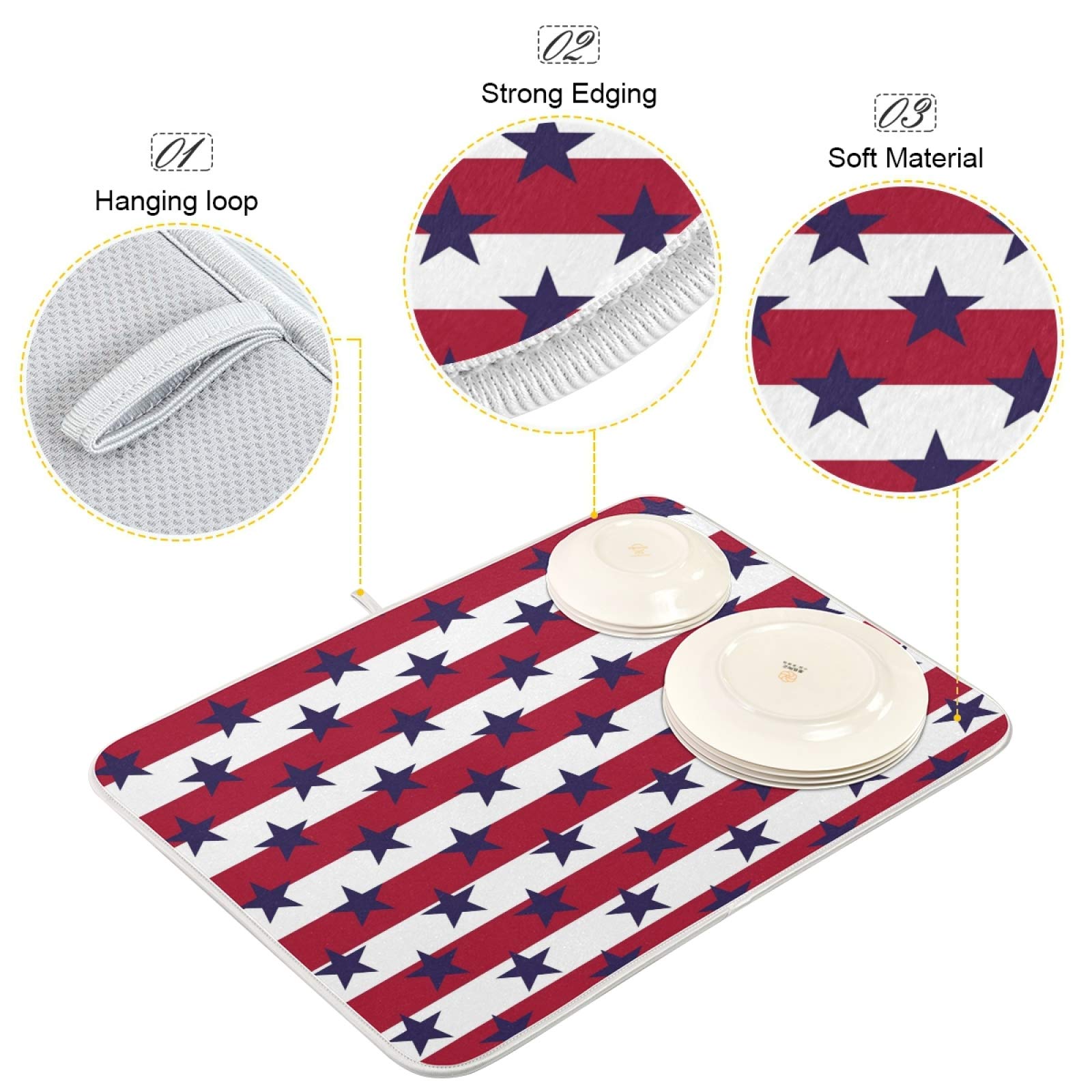 USA July 4th Navy Dish Drying Mat 16x18