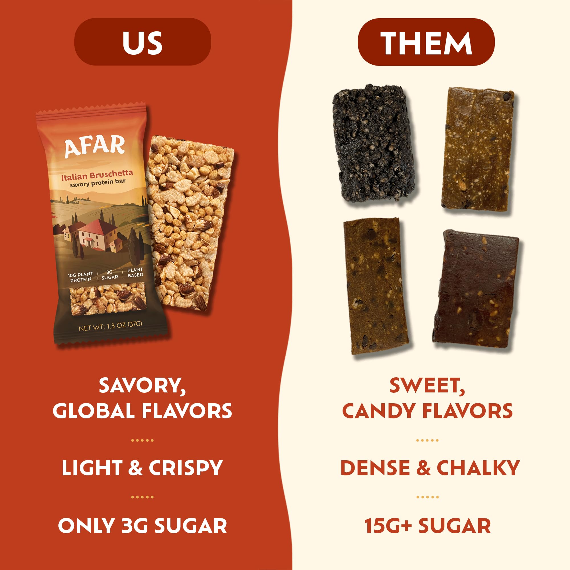 Afar Savory Protein Bars - Low Sugar High Protein Snacks for Adults - Vegan Gluten Free Meal Replacement Bar with Rice Crispy Texture (8 Bars, Variety Pack) - Perfect for Workouts, Hiking & On-the-Go Nutrition
