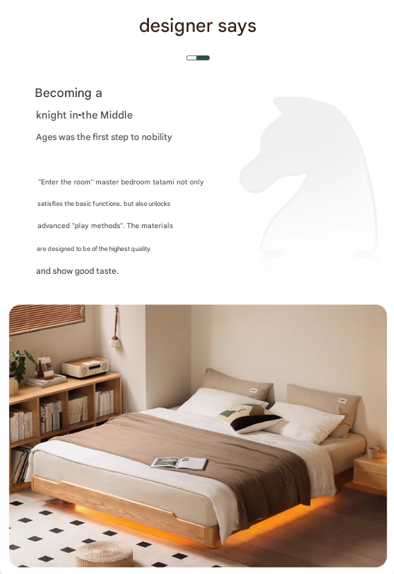 Solid Oak Wood Floating Platform Bed - No Headboard Modern Minimalist Bed Frame with LED Lights for Bedroom, Guest Room, or Studio Apartment