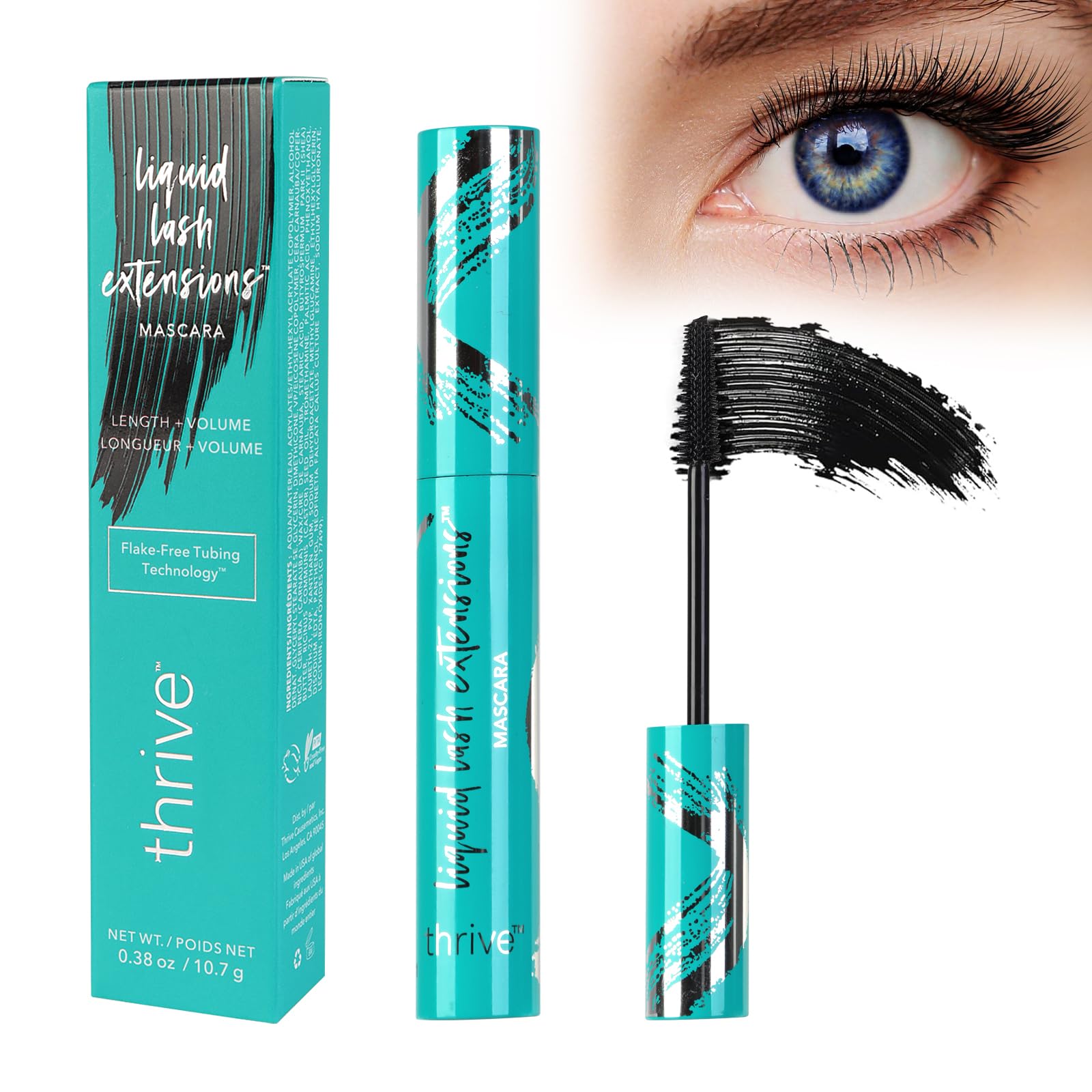 Thrive Mascara Liquid for Lash Extensions - Brynn Volumizing & Lengthening Waterproof Mascara (Black, 10.7g/0.38oz) - Sweat-Resistant, Smudge-Proof Formula for All-Day Wear - Perfect for Weddings, Workouts & Everyday Glam