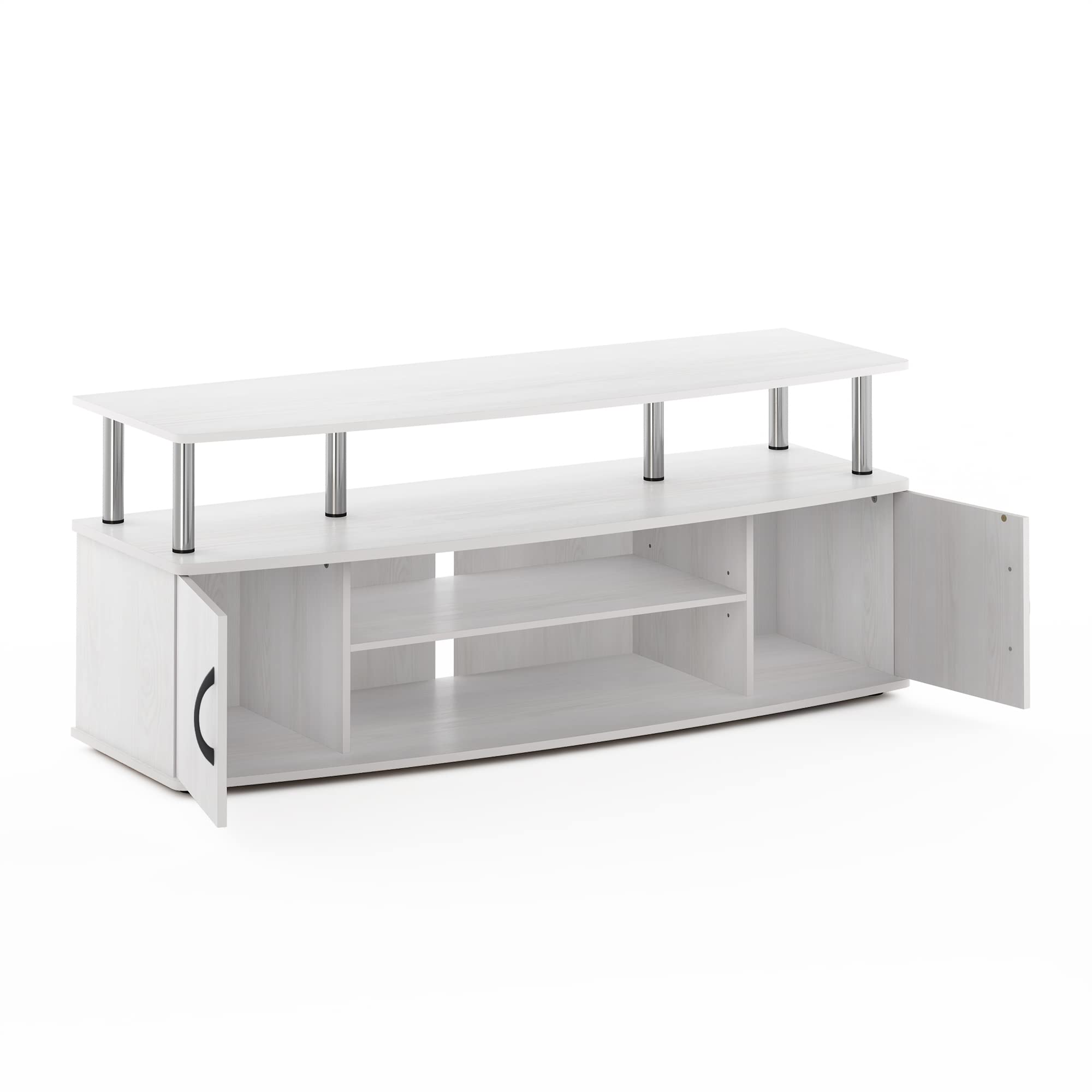 Furinno JAYA Large TV Stand for 55 Inch Flat Screen - White Oak & Chrome Finish - Sturdy Entertainment Center for Living Room, Bedroom, or Home Theater Setup