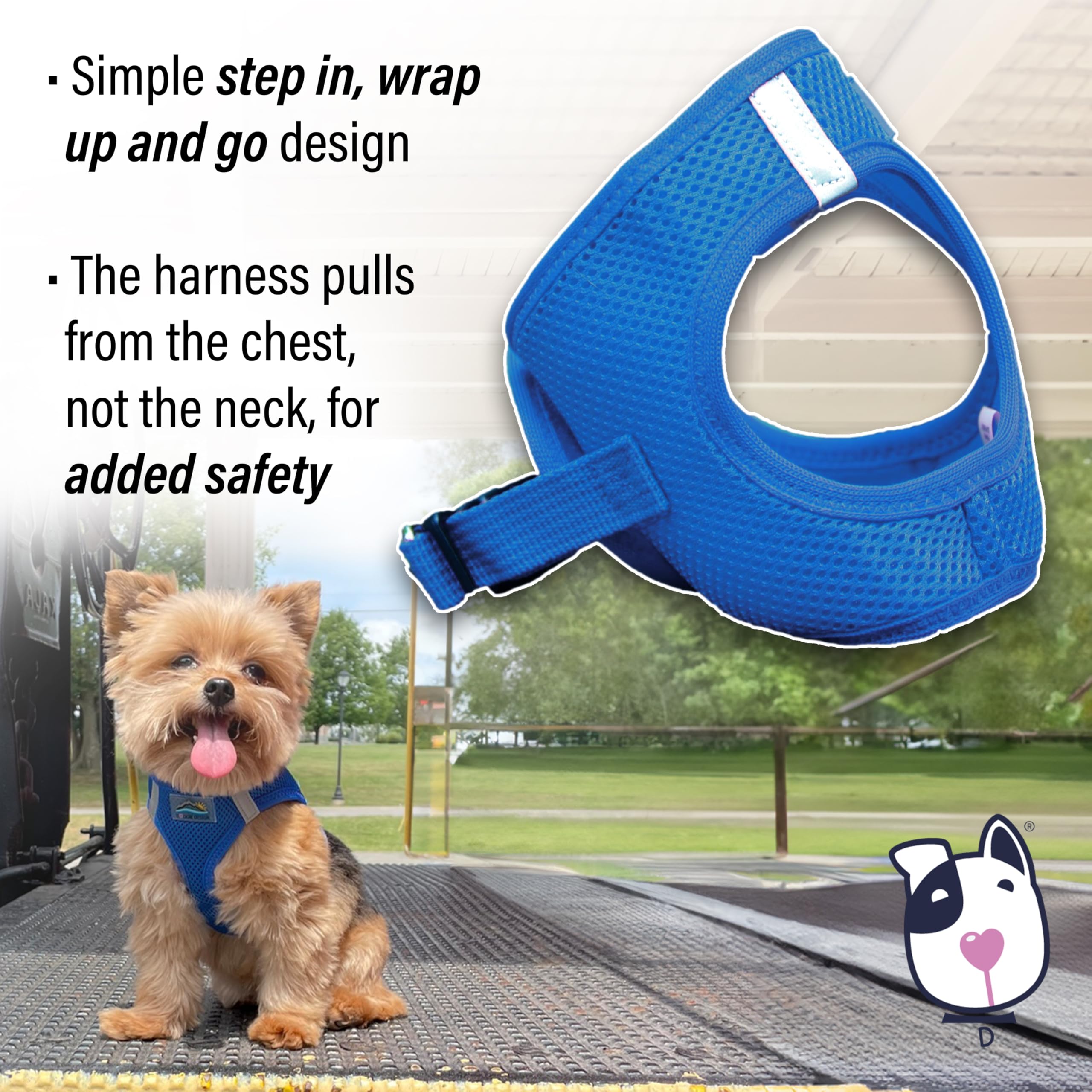Doggie Design No-Choke Dog Harness - Breathable Mesh Polyester Pet Vest with Easy Step-in Design for Small Medium Large Dogs - Cobalt Blue Size S | Perfect for Walking, Hiking & Outdoor Adventures
