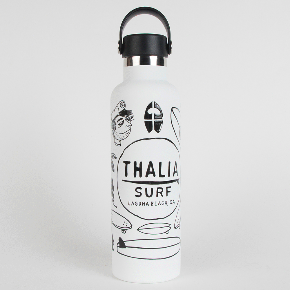 Thalia Surf Icons Water Bottle - 32oz Insulated Stainless Steel Water Bottle with Leakproof Lid & Carabiner Clip - Perfect for Surfing, Beach, Gym & Outdoor Adventures