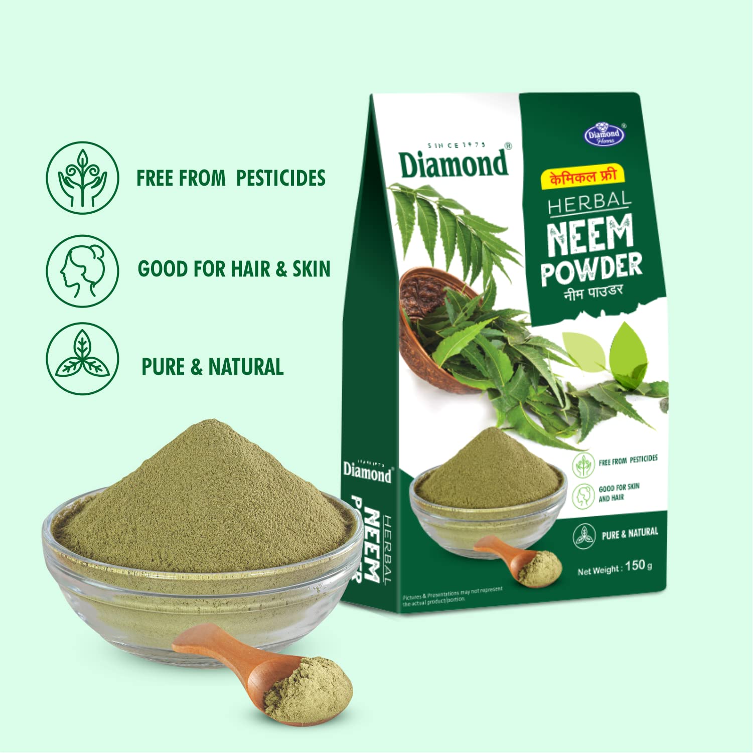 Organic Neem Powder for Face & Hair Care - Chemical-Free, 150g (Pack of 2) - Promotes Pimple-Free Glowing Skin & Dense Silky Hair - Natural Ayurvedic Beauty Treatment for Acne, Dandruff & Scalp Health