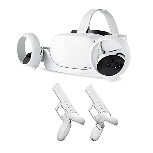 Wasserstein VR Gun Controller Grips & Charging Dock for Oculus Quest 2 - Enhanced Gaming Accessories Bundle with Fast Charging Station | Perfect for FPS, Shooting & Action VR Games