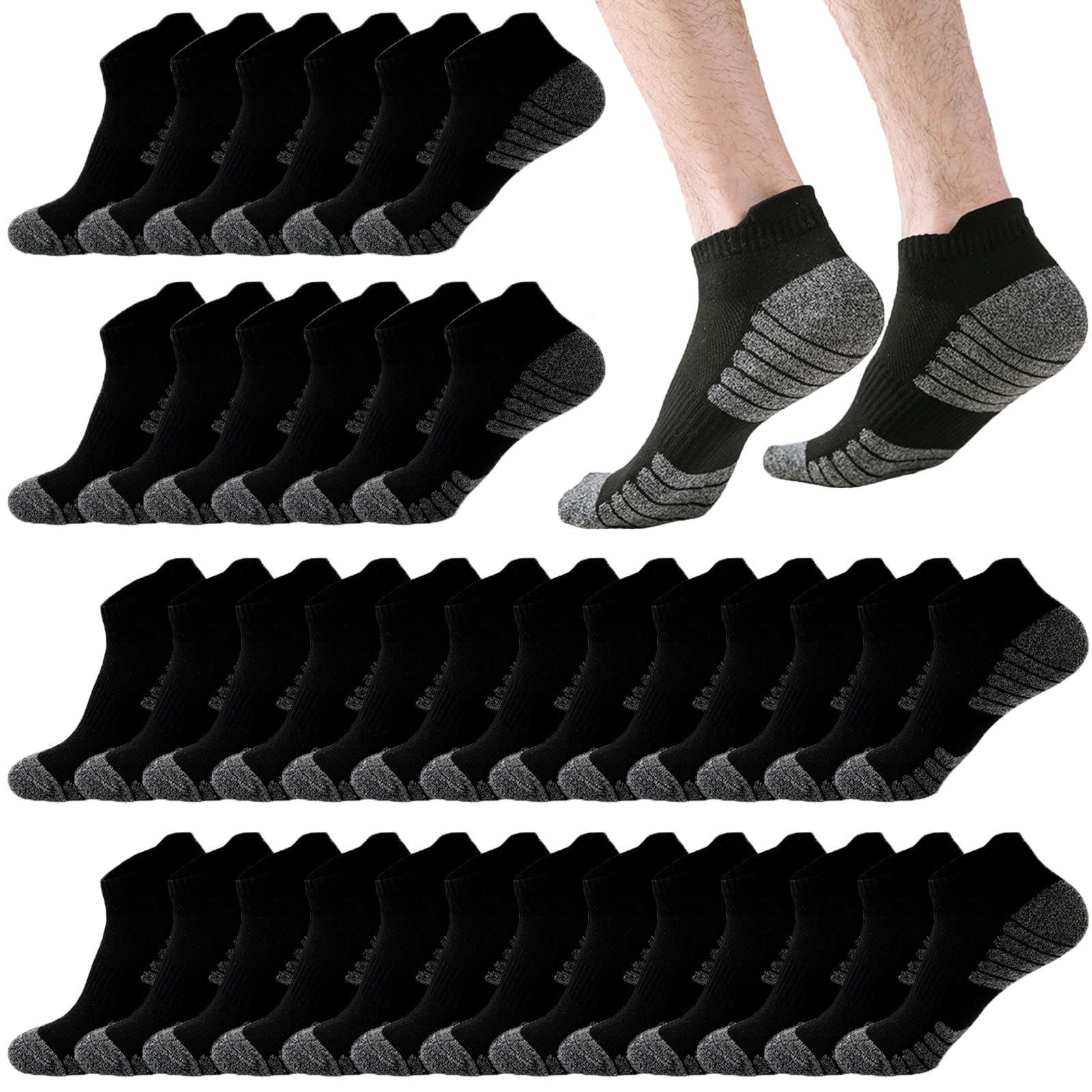 20 Pairs Men's Athletic Ankle Socks - Breathable Low Cut Running Socks with Cushion & Moisture Wicking - Perfect for Sports, Gym, Travel & Everyday Wear