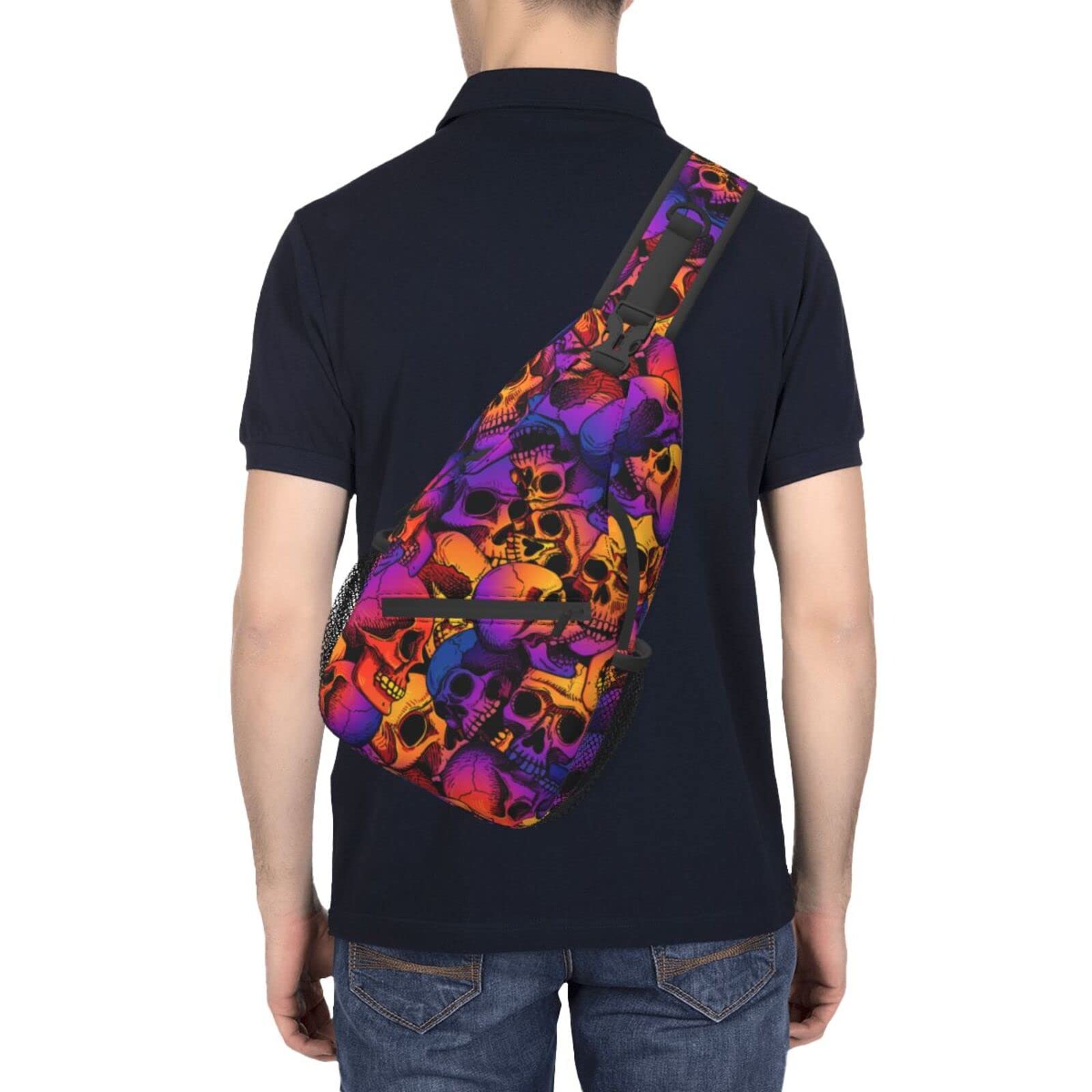 Stylish Purple Skull Crossbody Sling Bag for Women & Men - Lightweight Shoulder Backpack for Hiking, Travel, Cycling & Outdoor Activities | Perfect Daypack, Casual One-Strap Pack & Chest Bag Purse