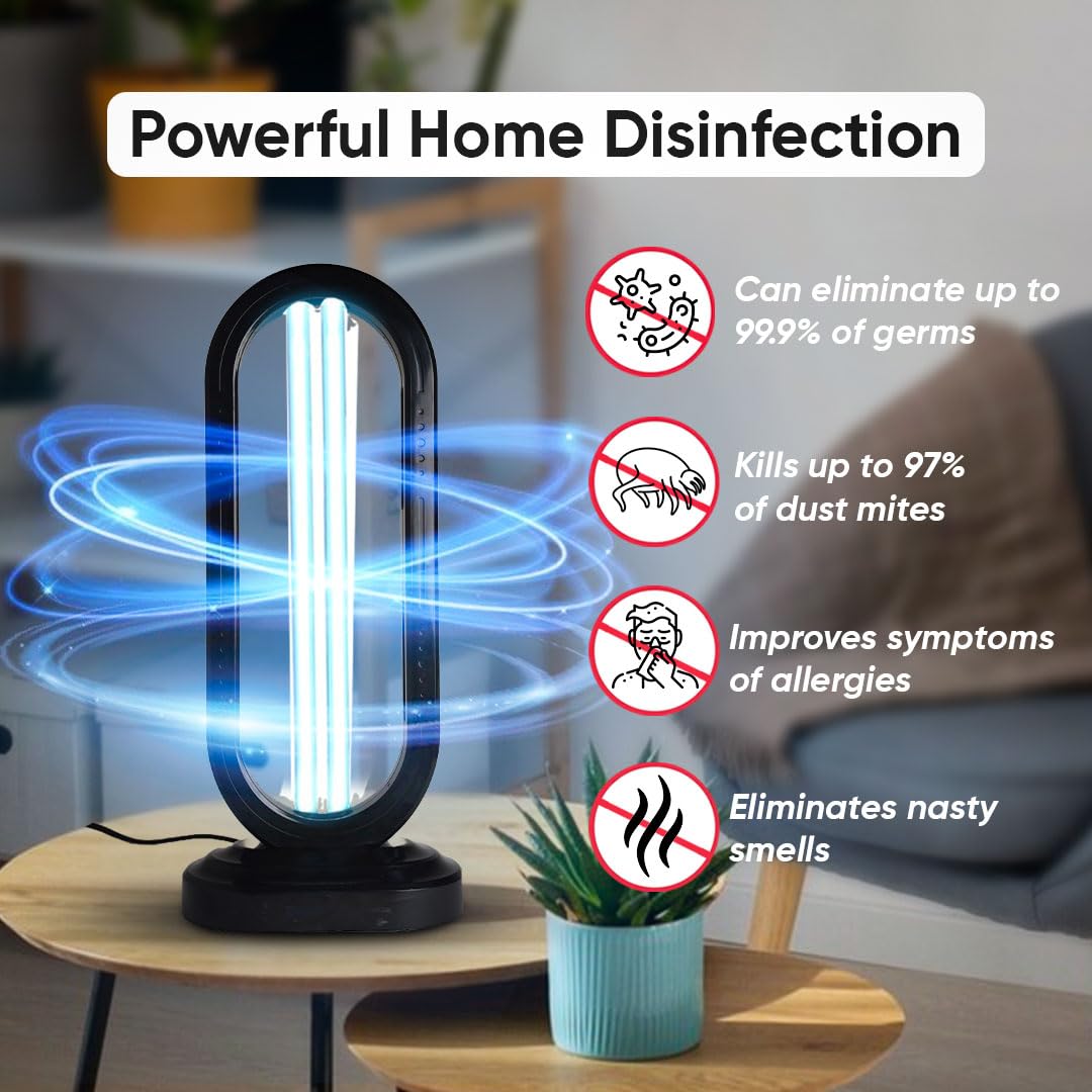 Swissklip UV-C Light Sanitizer for Home - Portable Disinfection Device for Dust Mites, Mold & Germs - 4 Speed Settings - Ideal for Bedrooms, Kitchens & Travel Use