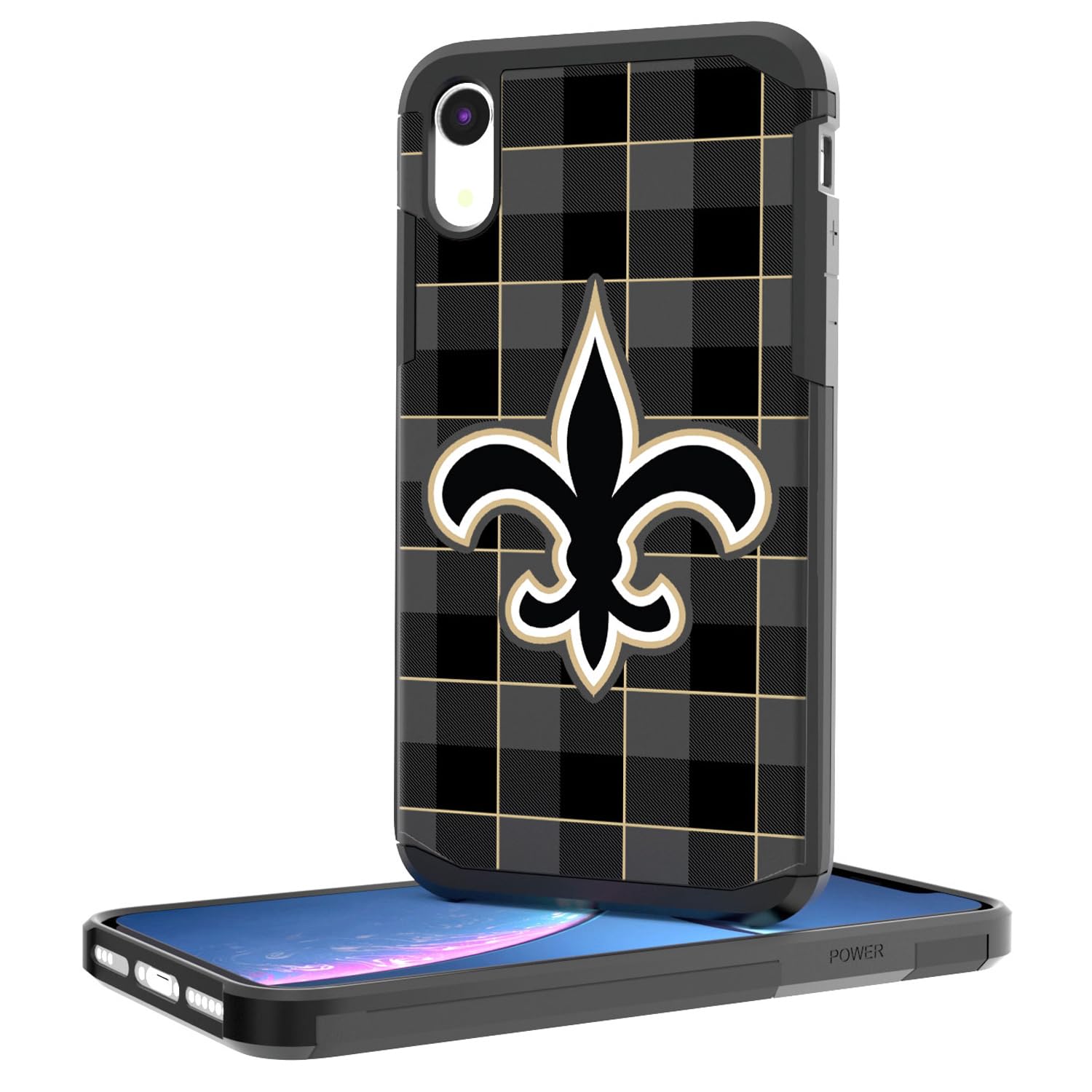 New Orleans Saints iPhone Case - Rugged Plaid Design, Shockproof & Durable Protection for iPhone [Model] | Perfect for Football Games, Travel & Outdoor Adventures
