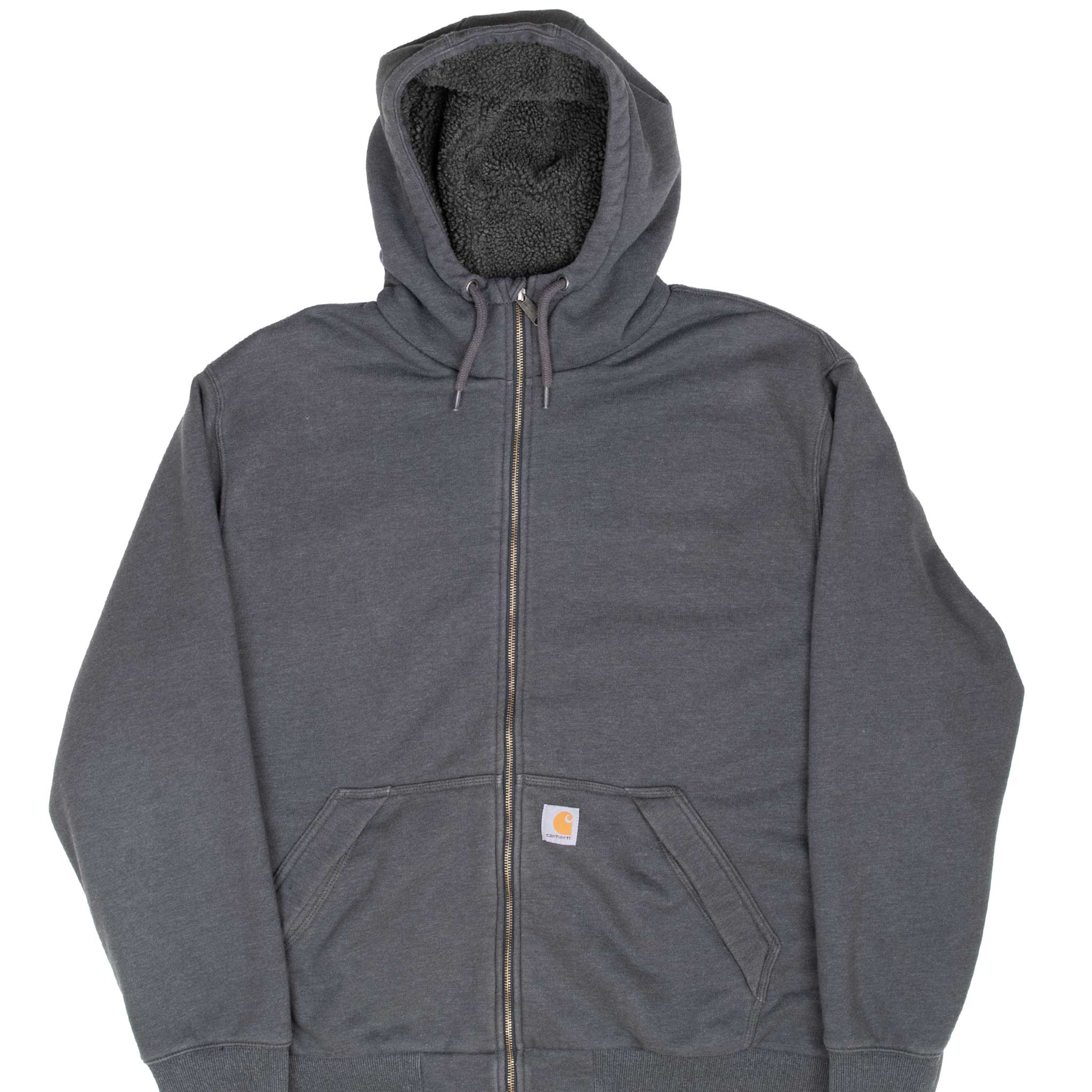 Vintage Carhartt Heavyweight Sherpa Lined Full Zip Grey Hoodie Sweatshirt 2XL - Warm Winter Workwear for Men, Outdoor Activities & Casual Style