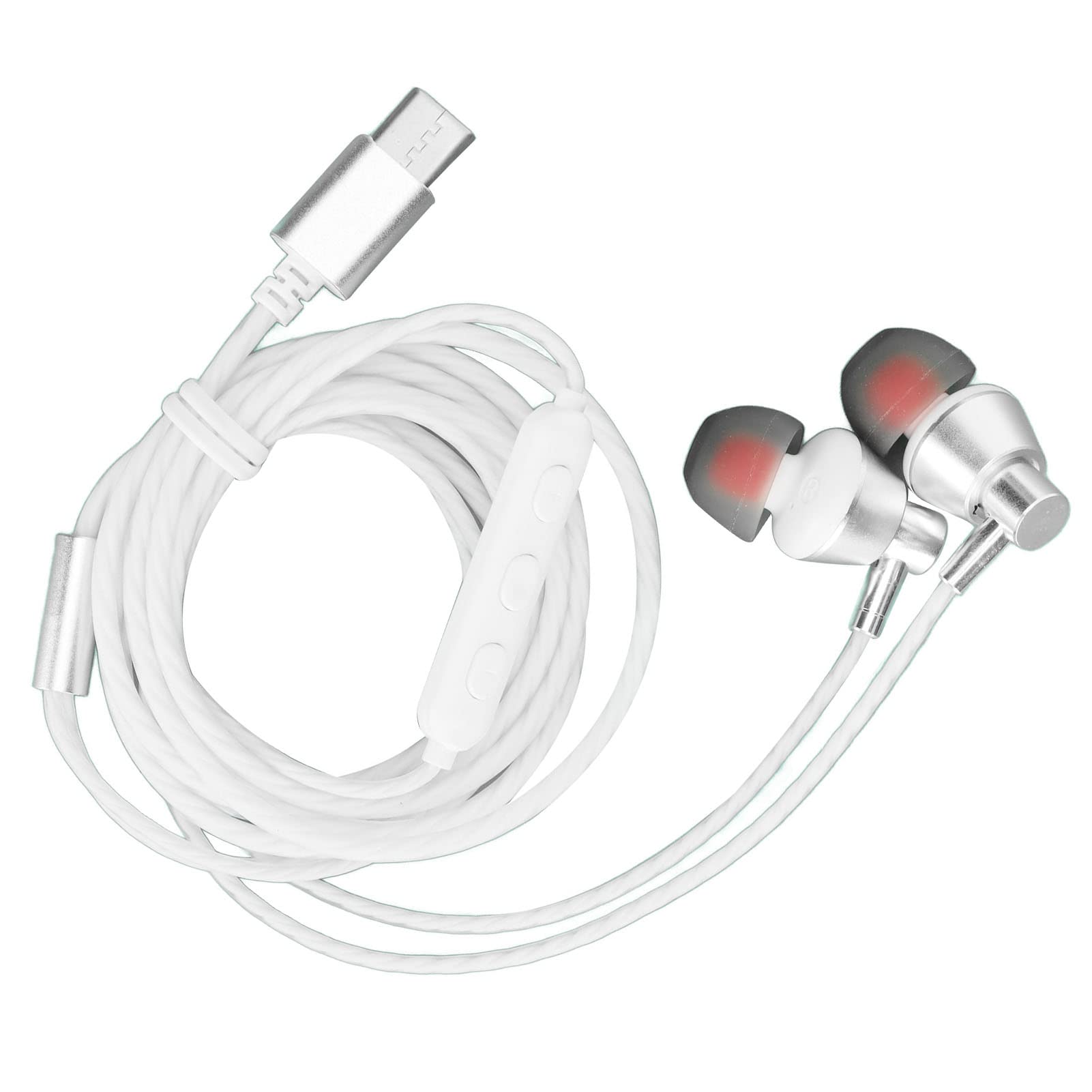 EBTOOLS Wired Headphones with Microphone, Noise Isolating In-Ear Earbuds, Volume Control, 3.5mm Jack for Smartphones, PC, Laptops - 1.2m/3.9ft Silver White - Perfect for Gaming, Workouts, Commuting & Office Use