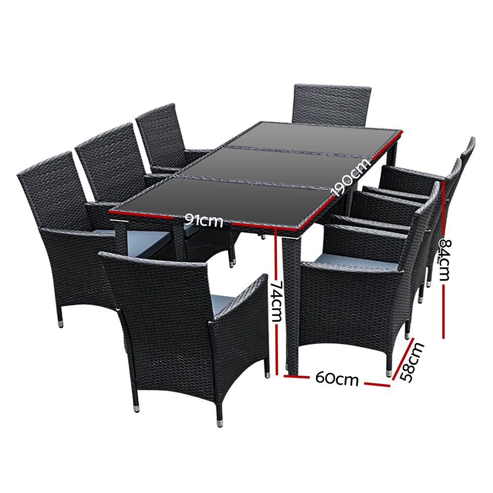 Gardeon 9-Piece Outdoor Dining Set in Black - Perfect for Patio, Garden & Backyard Entertaining