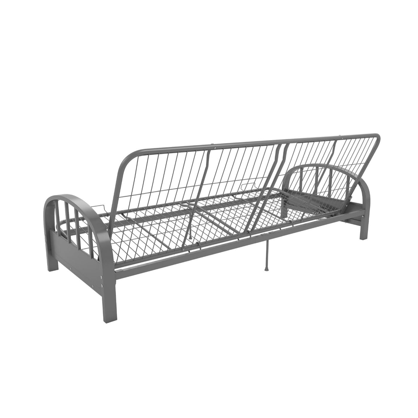 DHP Aiden Full Size Metal Futon Frame in Silver - Space Saving Convertible Sofa Bed for Small Apartments, Guest Rooms & Dorm Living