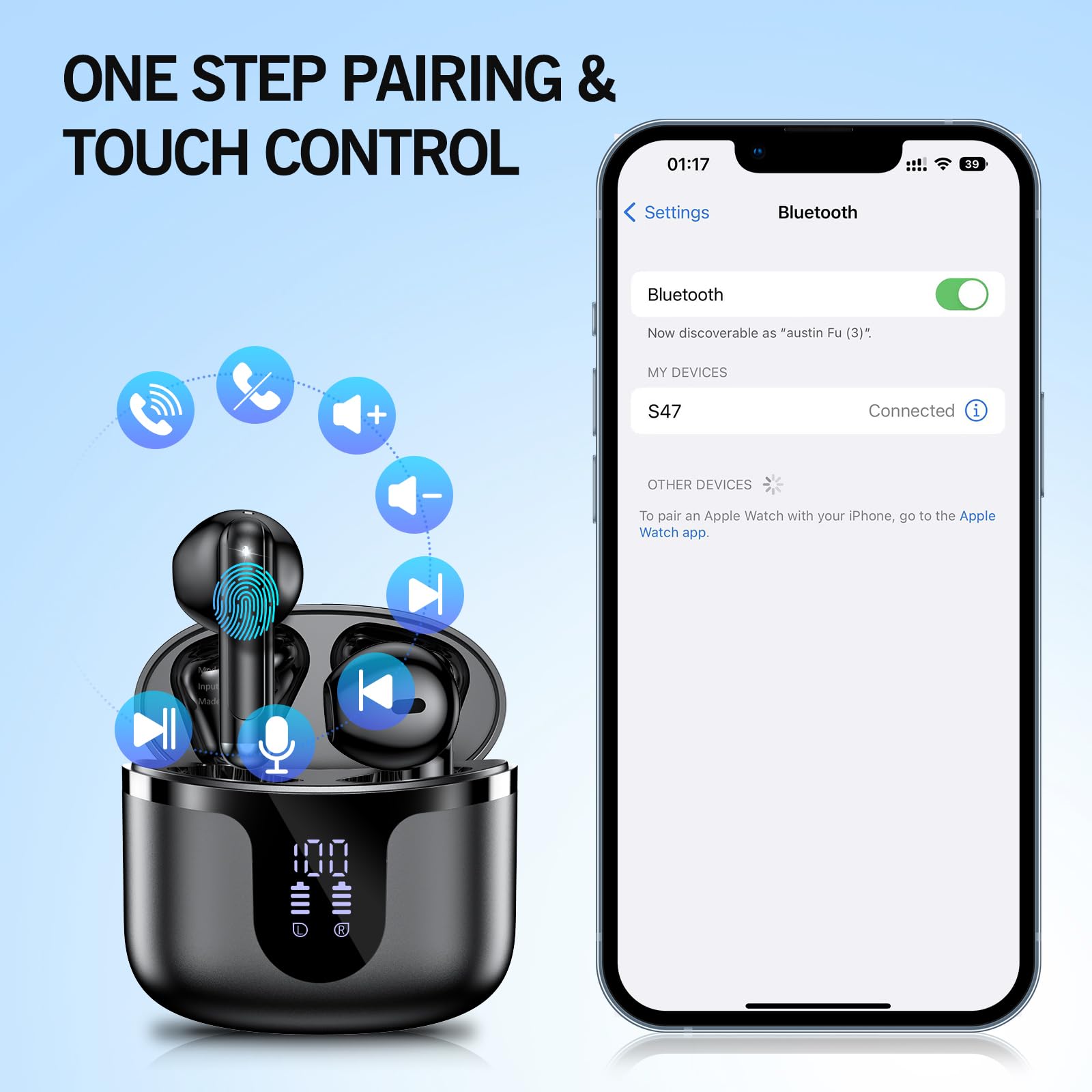Premium Wireless Earbuds Bluetooth 5.3 with HiFi Stereo & Deep Bass - 4-Mic Noise Cancelling Headphones, 40Hrs Playtime, IPX7 Waterproof Wireless Earphones (Midnight Black) - Perfect for Workouts, Commuting & Travel