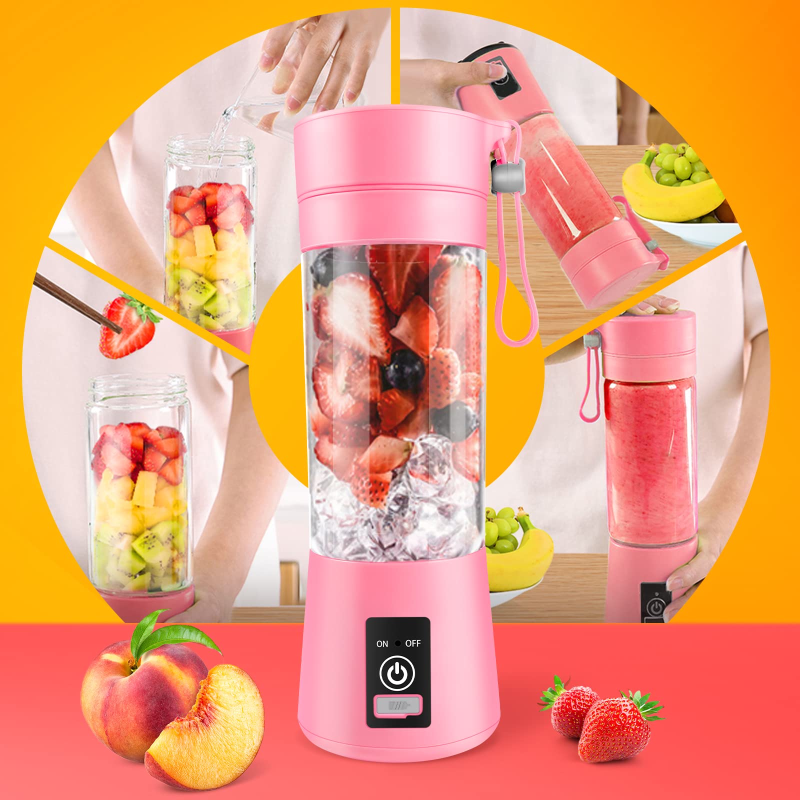 Portable Personal Blender for Shakes & Smoothies - 6 Ultra Sharp Blades, 17oz 4000mAh Powerful Juicer, Mini Blender Cup with Travel Lid & USB Rechargeable - Perfect for Office, Gym, Kitchen, Camping & Travel