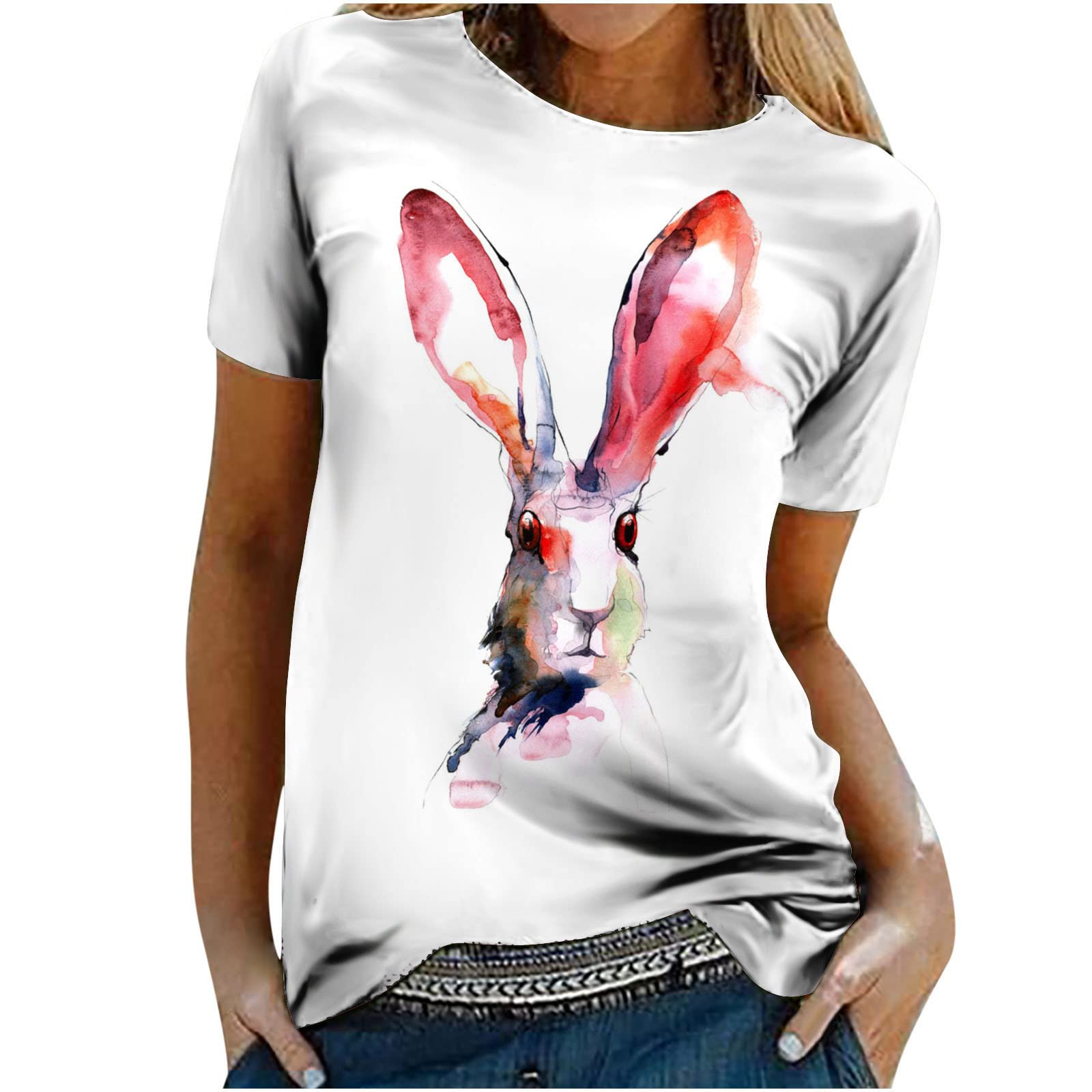 Women's Summer Short Sleeve Tunic Tops - Casual O-Neck Printed Tee Shirt, Comfortable Blouse for Easter & Warm Weather | Perfect for Beach Outings, Picnics, and Everyday Wear