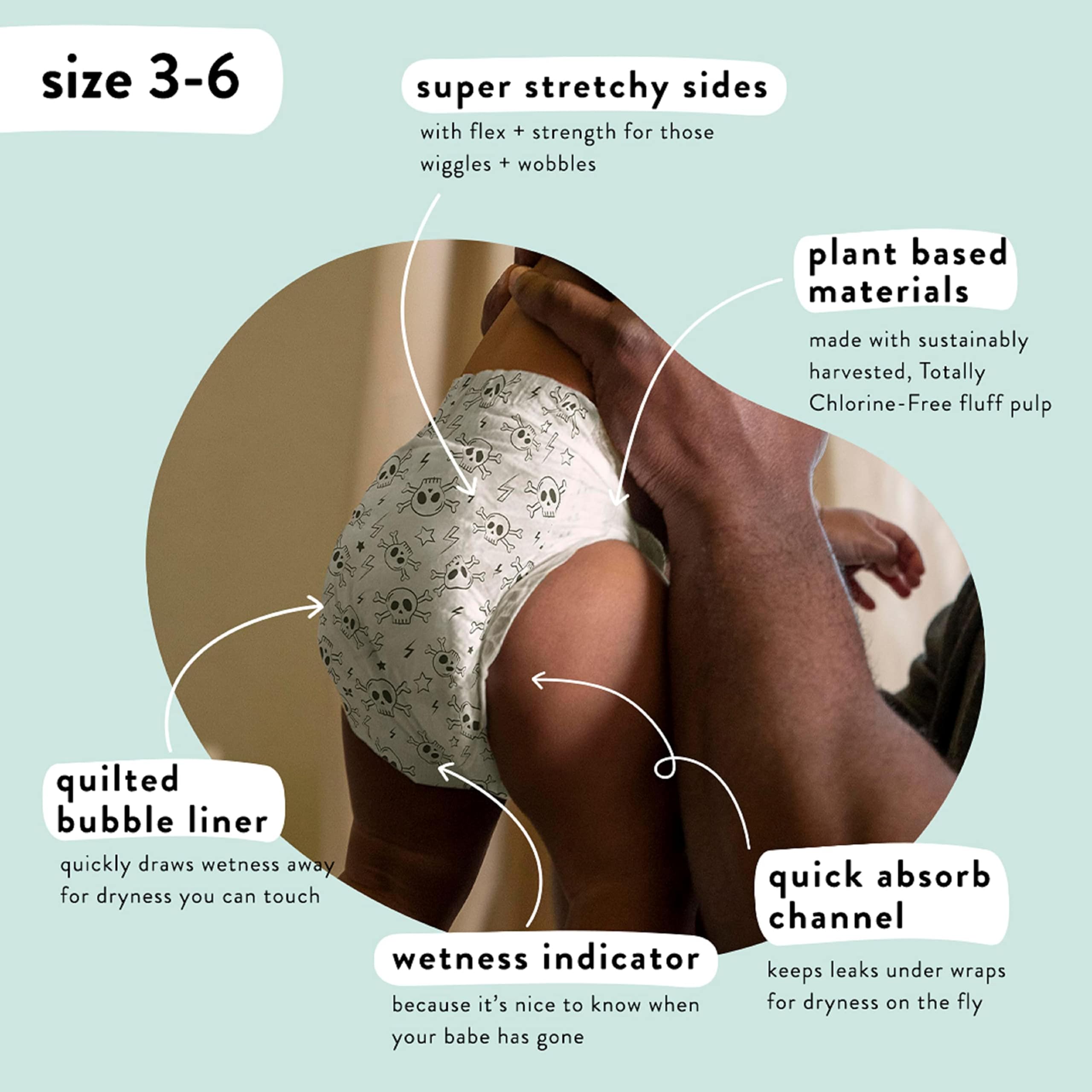 The Honest Company Clean Conscious Plant-Based Diapers - Size 6 (35+ lbs), 44 Count | Eco-Friendly, Hypoallergenic, Chlorine-Free | Perfect for Overnight Protection & Sensitive Skin Babies