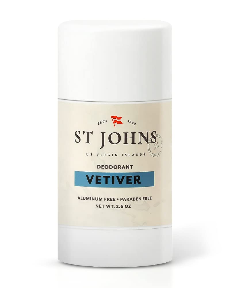 St Johns Vetiver Aluminum-Free Deodorant for Men & Women | 2.6 oz Natural Clear Deodorant Stick with Classic Vetiver Cologne | Virgin Islands Inspired Fresh Scent | Perfect for Daily Use, Travel & Sensitive Skin