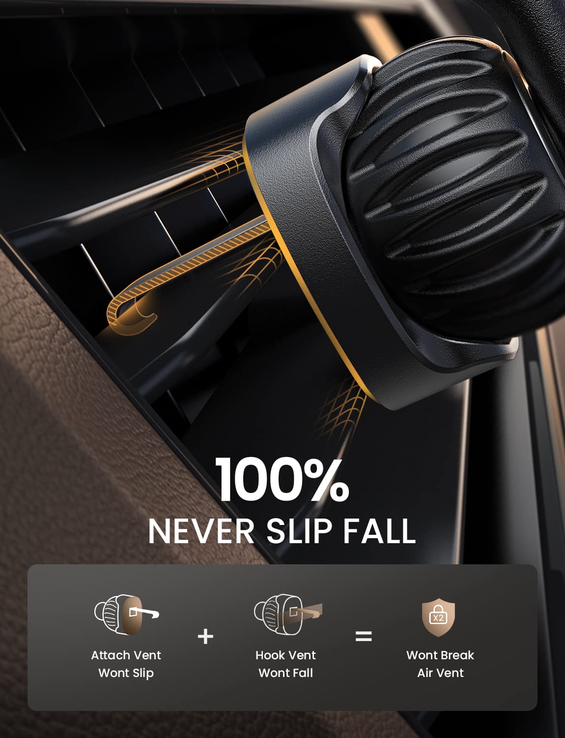 LISEN Universal Car Phone Holder Mount - Vent Clip with Metal Hook, Hands-Free Car Phone Stand for iPhone 16/16e/15 Pro Max/Plus & Samsung S25 [2 Hook Kit] - Perfect for GPS Navigation, Rideshare & Road Trips
