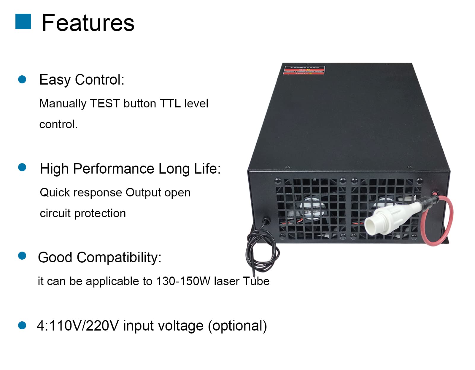 130W CO2 Laser Power Supply for 130W 150W Laser Tube - Compatible with Laser Cutting Machines MYJG-150 - Ideal for DIY Projects, Metal Engraving & Wood Cutting