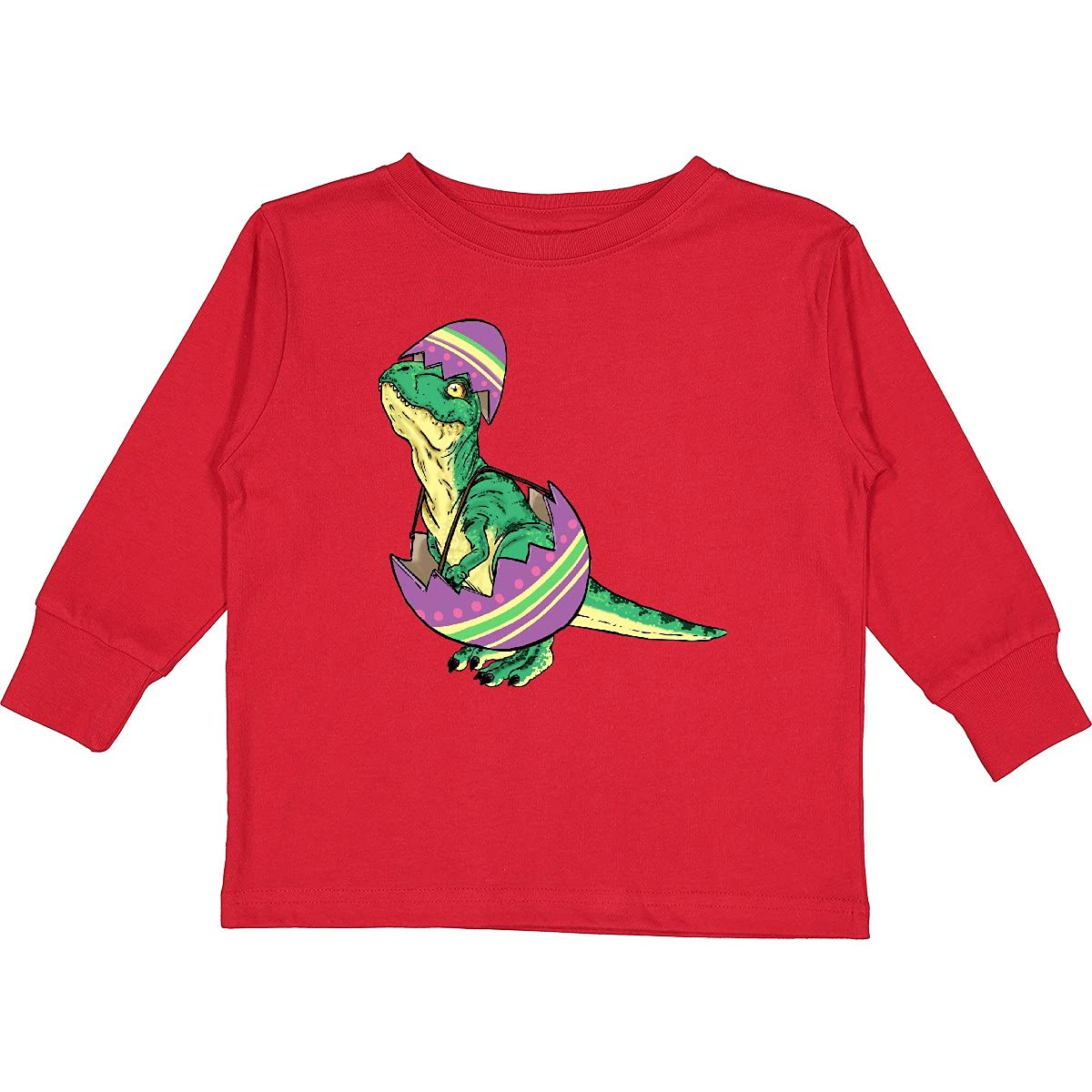 Inktastic Easter Baby T-Rex in Easter Egg Dinosaur Toddler Long Sleeve T-Shirt - Cute Dino Graphic Tee for Boys & Girls - Perfect for Easter Outfits, Holiday Photos & Playdates