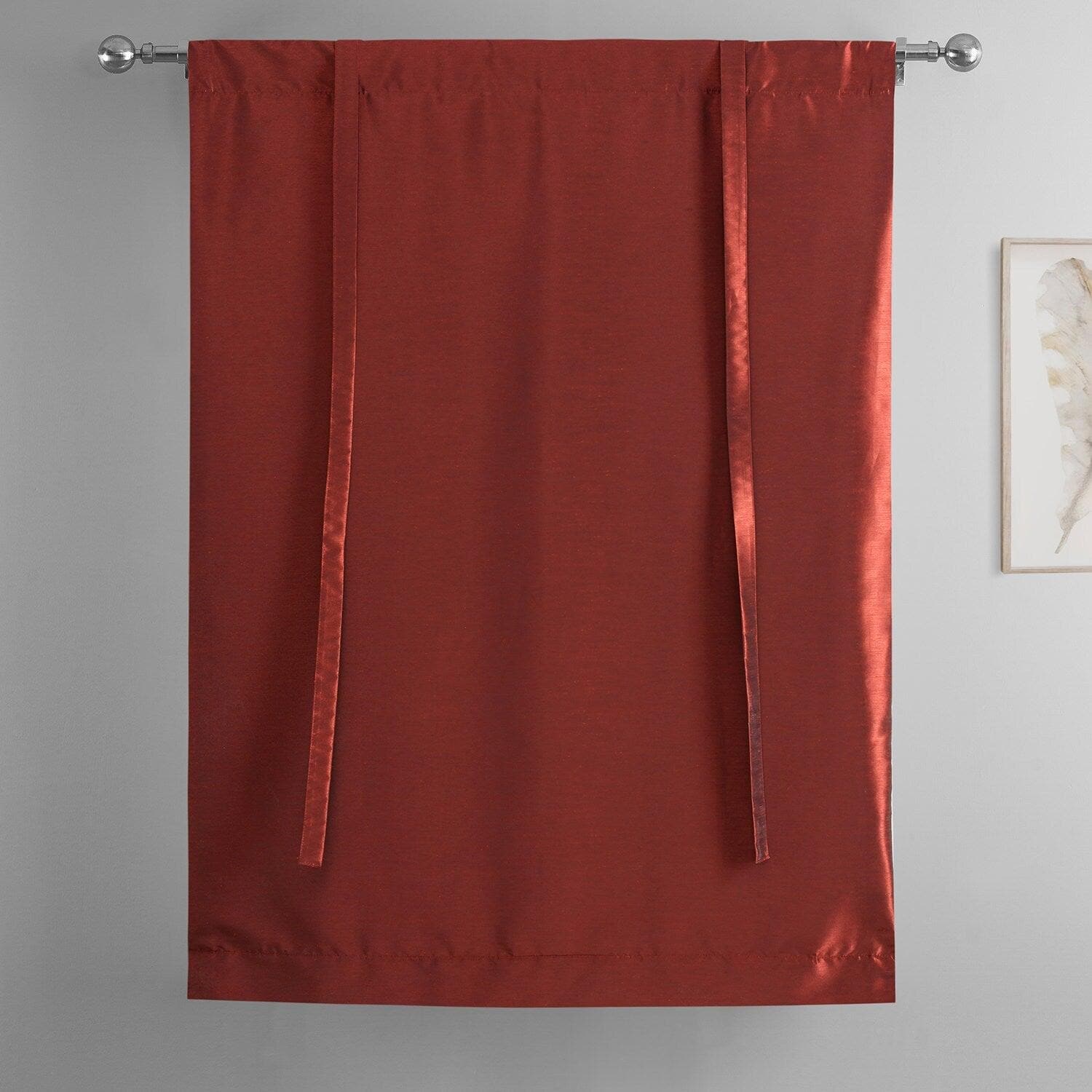 Vintage Ruby Textured Faux Dupioni Silk Blackout Tie-Up Window Shade - Elegant Room Darkening Window Treatment for Bedroom & Living Room