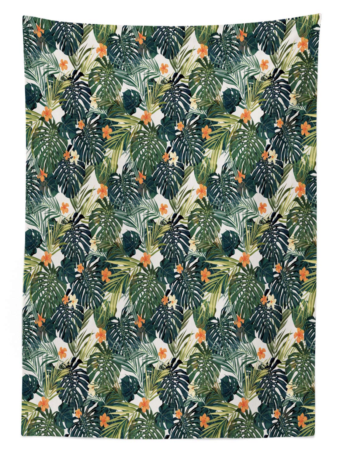 Ambesonne Green Outdoor Tablecloth - Hawaiian Summer Aloha Pattern with Tropical Plants & Hibiscus Flowers - Washable Picnic Table Cover 58