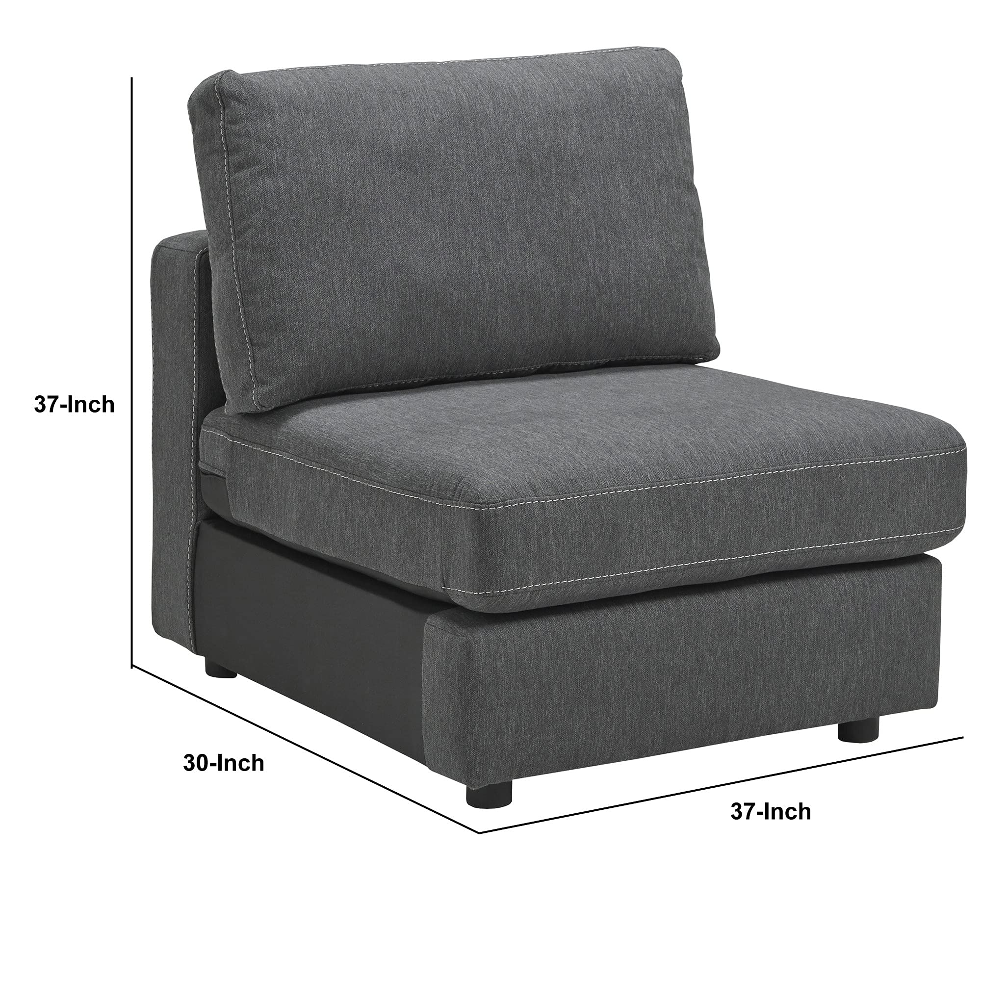 Benjara Armless Chair with Fabric Padded Seat and Sturdy Block Legs in Gray - Perfect for Living Room, Bedroom, or Office Seating