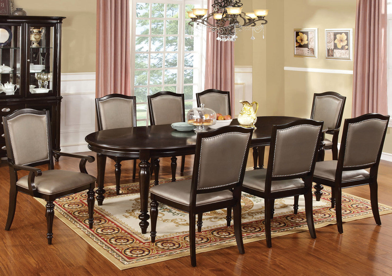 Set of 2 Dark Walnut Solid Wood Arm Chairs with Leatherette Upholstered Seats & Turned Legs - Classic Contemporary Dining Room Furniture for Kitchen, Living Room & Office