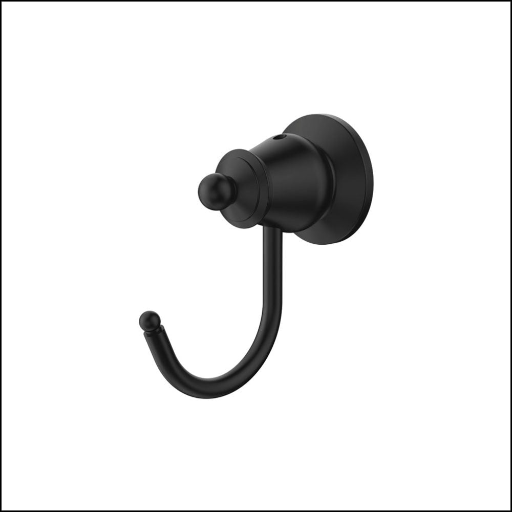 Fienza Lilian Robe Hook - Matte Black 81004MB - Heavy Duty Wall Mounted Bathroom & Bedroom Organizer for Towels, Robes & Clothes