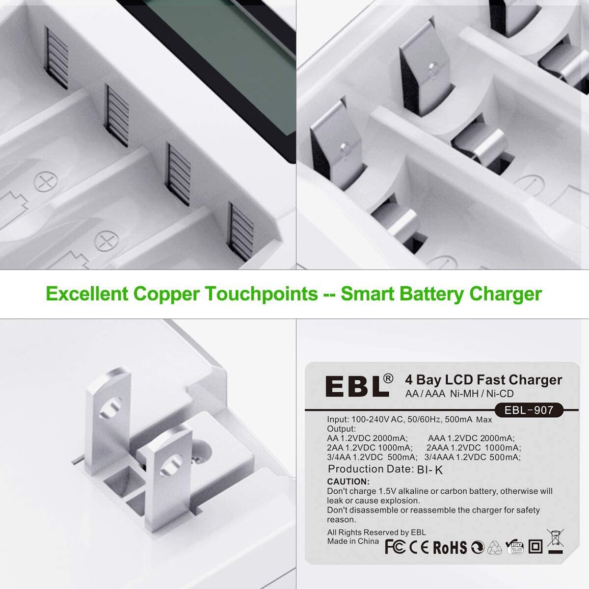 EBL 2300mAh Rechargeable AA Batteries (16-Pack) with LCD Smart Charger for AA/AAA NiMH NiCD Batteries - Perfect for Cameras, Toys, and Home Electronics