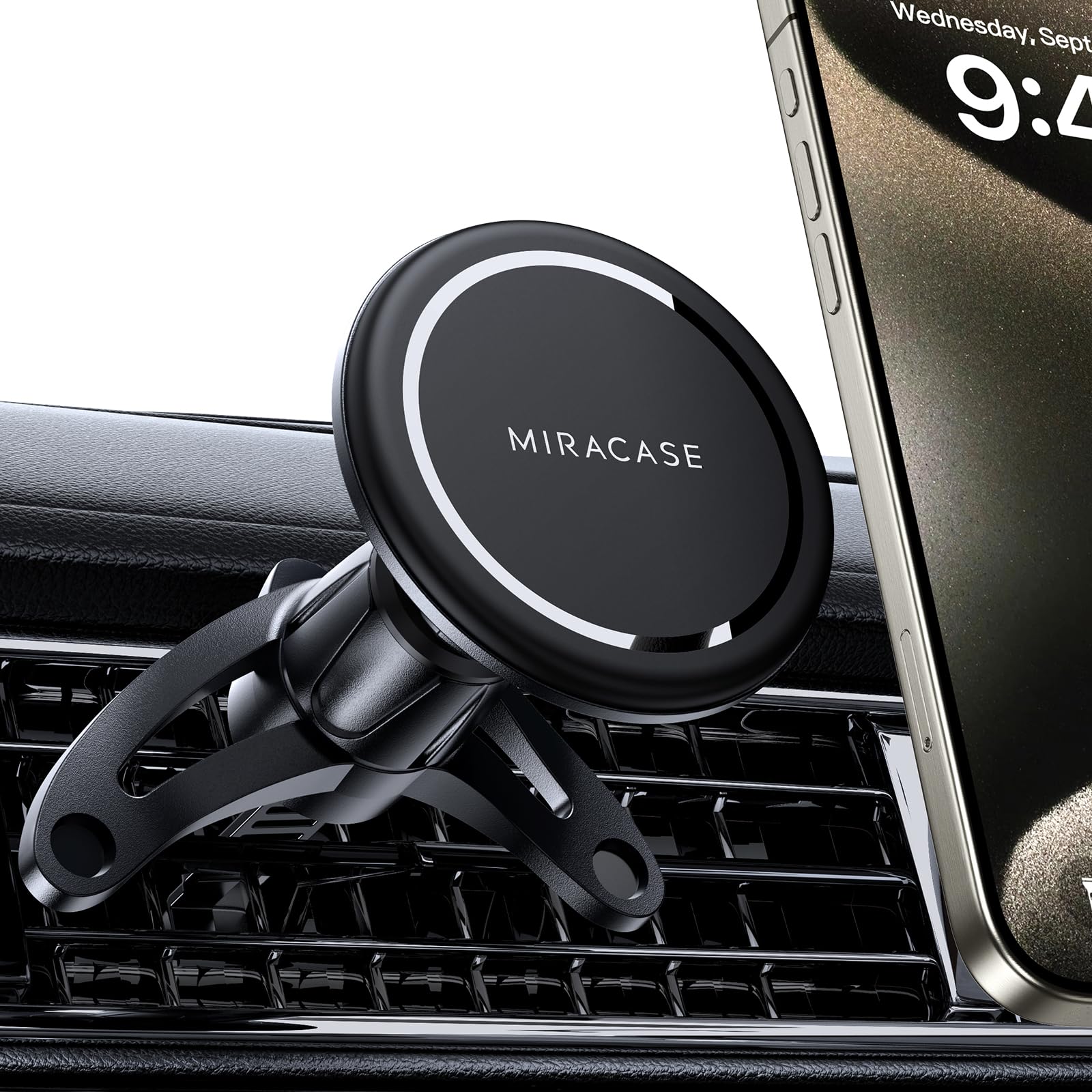 Miracase MagSafe Car Mount - Strong Magnetic Phone Holder for Car Vent, 360° Rotating Hands-Free Phone Mount Compatible with iPhone 15/14/13/12 & All Smartphones - Perfect for Driving, Navigation & Road Trips
