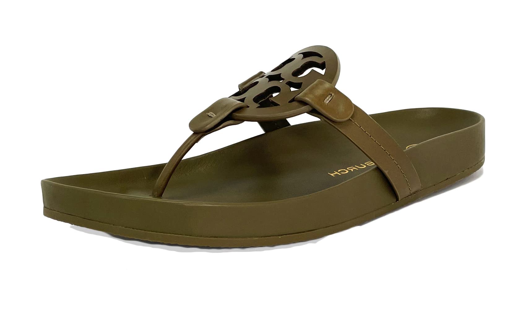 Tory Burch Miller Cloud Sandals for Women - Olive Green Leather Comfortable Slide Sandals | Perfect for Summer, Beach, Vacation & Casual Outfits