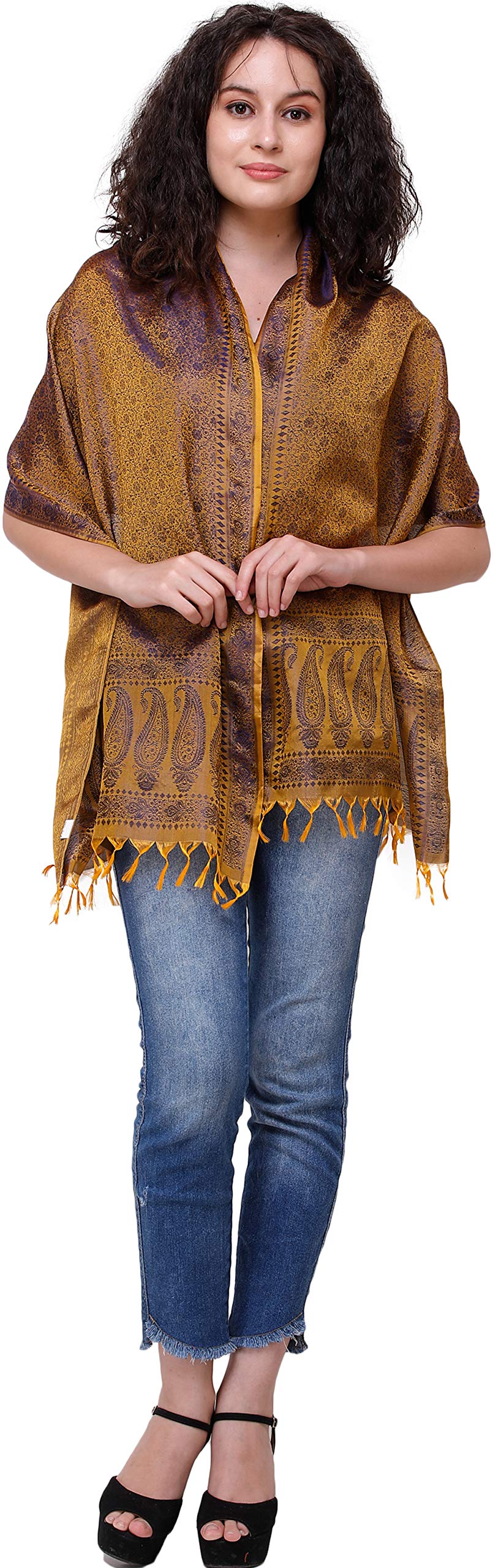 Banarasi Handloom Scarf with All-Over Tanchoi Weave - 100% Pure Silk Shawl for Women | Elegant Fashion Accessory for Parties, Weddings & Special Occasions