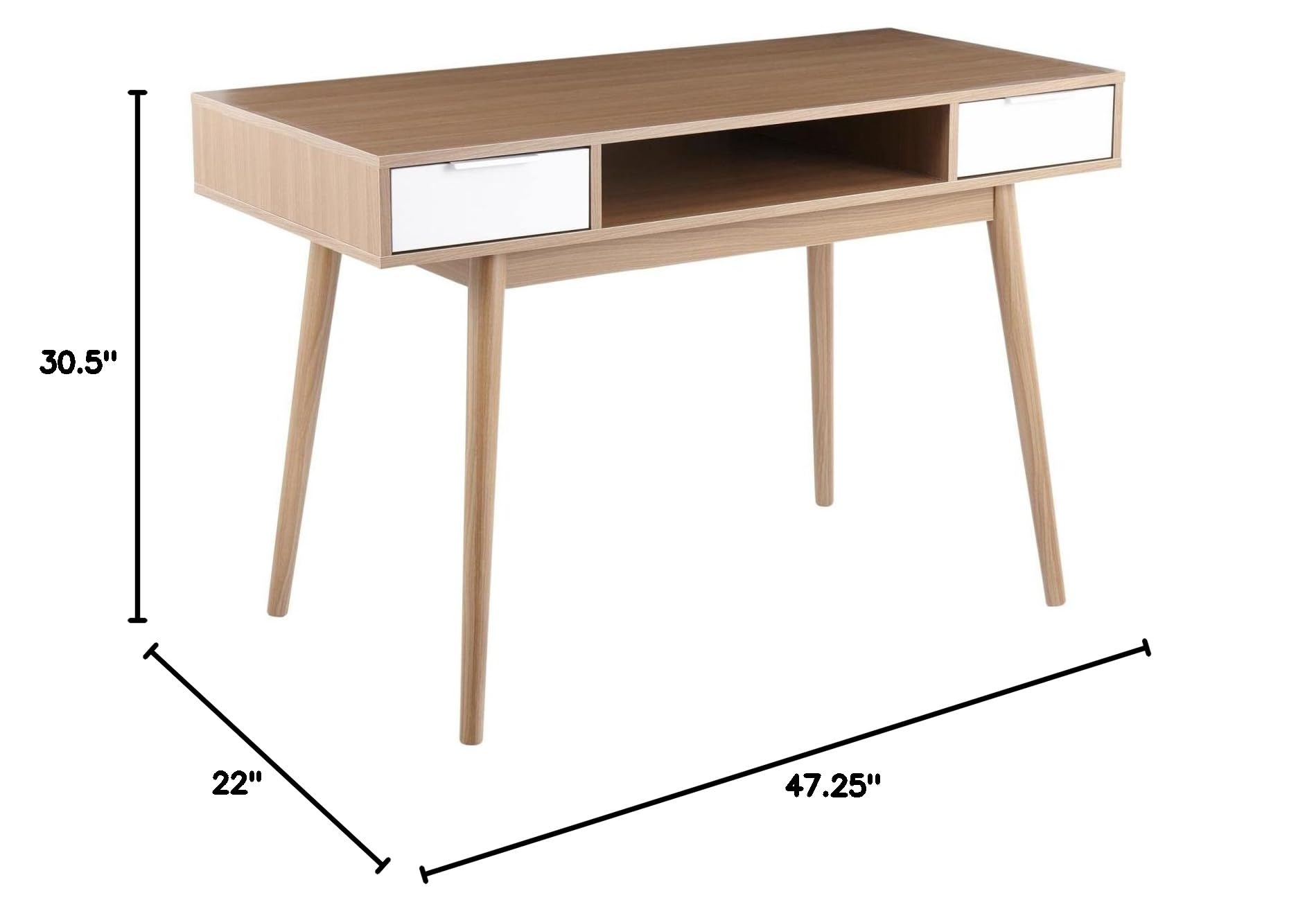 LumiSource Pebble Double Desk - Modern Home Office & Computer Desk with Drawers | Natural Wood & White Finish | Compact Bedroom & Gaming Desk for Small Spaces | Perfect for Remote Work, Study & Gaming Setup