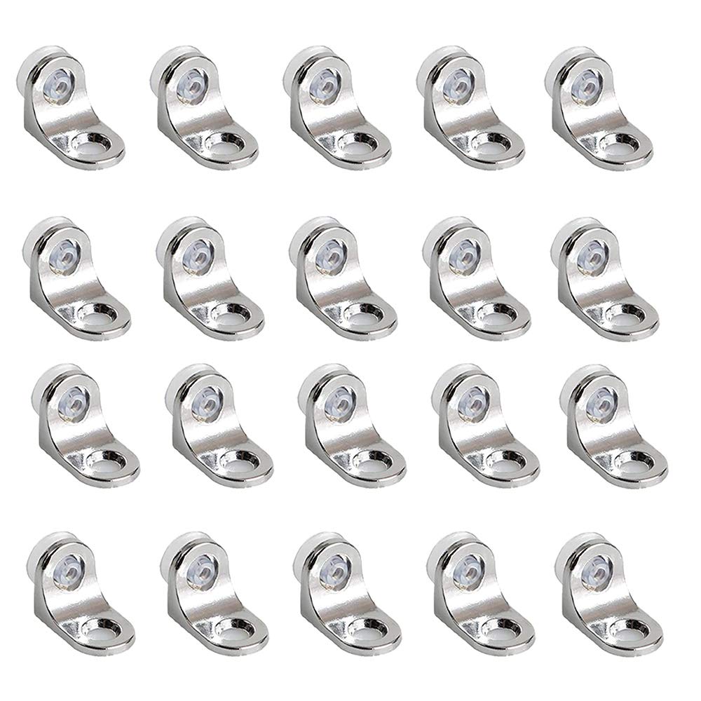 20 Pack Glass Shelf Brackets - Heavy Duty Right Angle Shelf Supports with Suction Cup Base & Screws - Clear Glass Clips for Floating Shelves, Bathroom, Kitchen, Display Cabinets (10.5cm/4.1in)