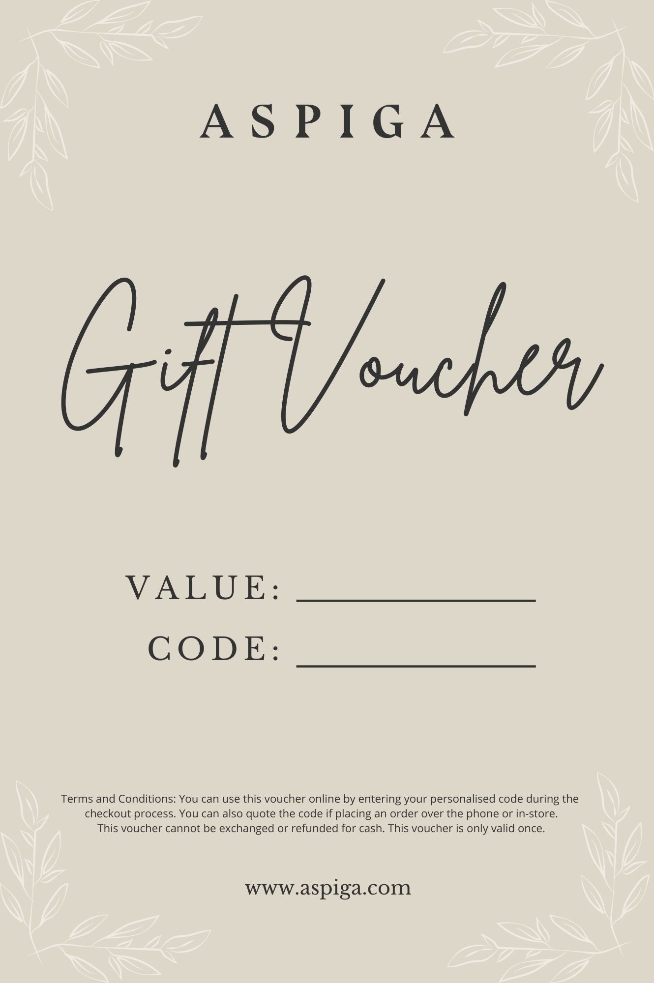 Aspiga E-Gift Card - Perfect for Birthdays, Holidays & Special Occasions | Online Shopping Gift Card for Fashion & Accessories