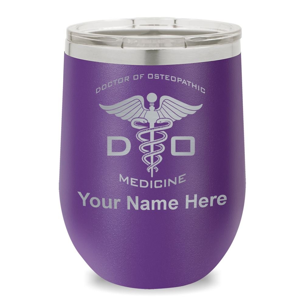 Personalized Engraved Wine Glass Tumbler for DO Doctor of Osteopathic Medicine - Dark Purple Stemless Cup for Wine Lovers, Gifts & Celebrations