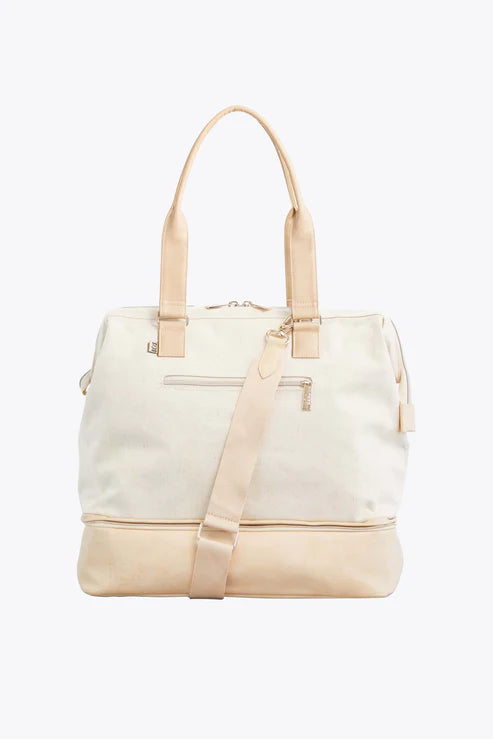 Convertible Mini Weekender Bag in Beige - Stylish Travel Duffel & Overnight Tote for Women, Perfect for Weekend Getaways, Gym, Work & Airplane Carry-On