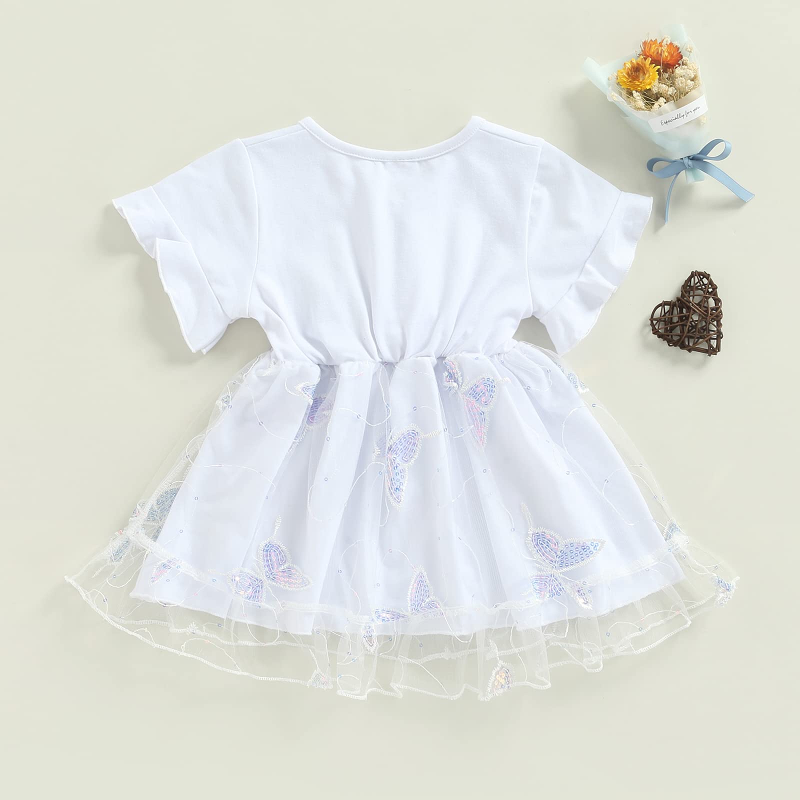 **Baby Girl Birthday Dress - Short Sleeve Lace Tulle Princess Party Gown, Pageant Butterfly Dress for Summer - Perfect for Birthday Parties, Pageants & Special Occasions**
