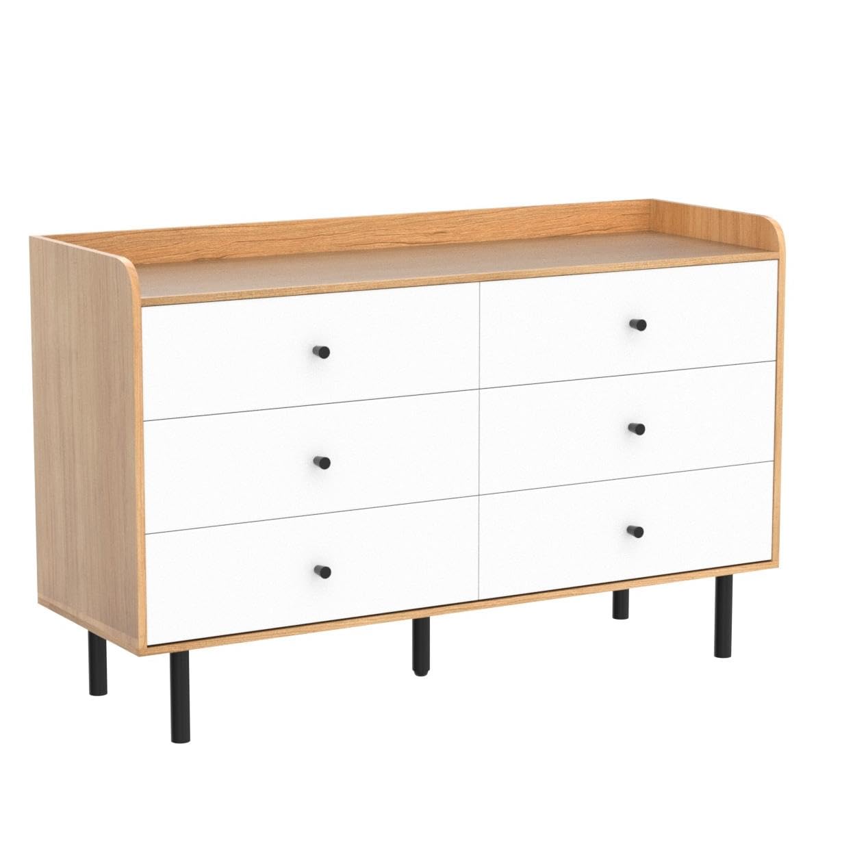 Modern White 6-Drawer Dresser with Metal Handles - Sturdy Bedroom Chest of Drawers for Closet, Hallway, Living Room & Entryway - Perfect for Home Organization and Storage Solutions