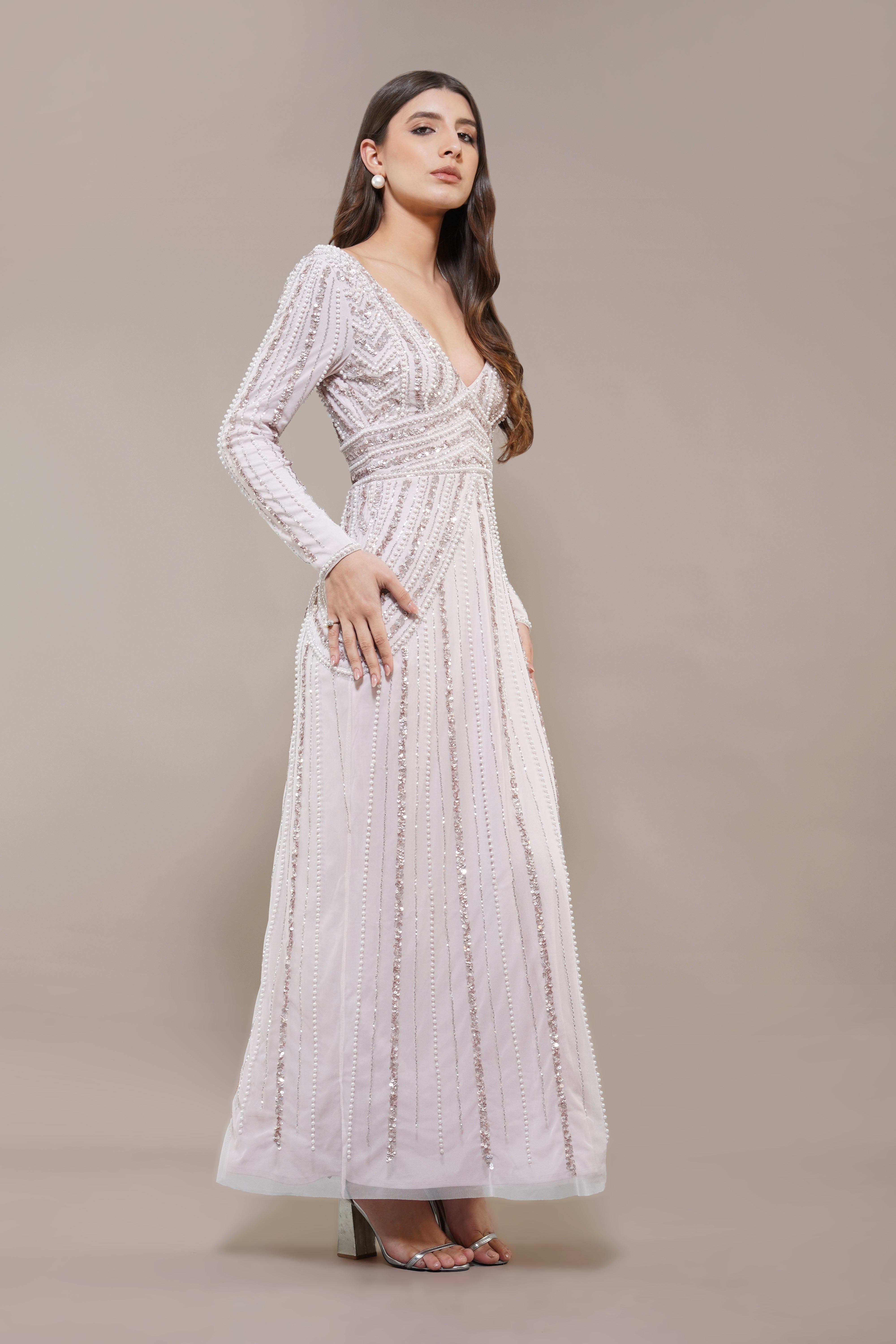Cordelia Embellished Maxi Dress in Powder Pink | Elegant Floral Lace Formal Gown | Perfect for Weddings, Prom & Evening Events