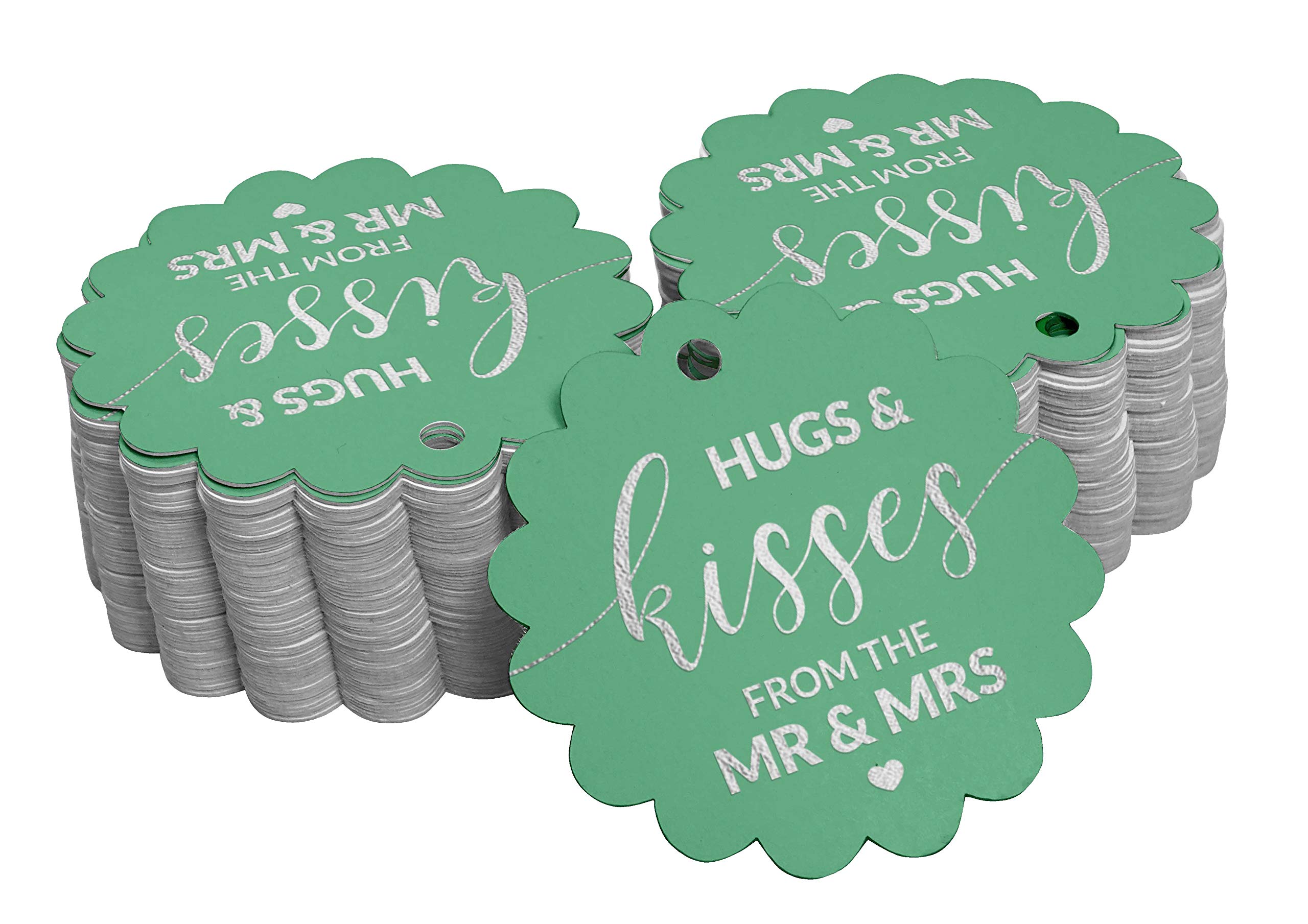 50 Pack Silver Foil Wedding Favor Tags - Elegant Hugs & Kisses Hanging Labels for Bridal Shower, Anniversary & Romantic Party Decorations