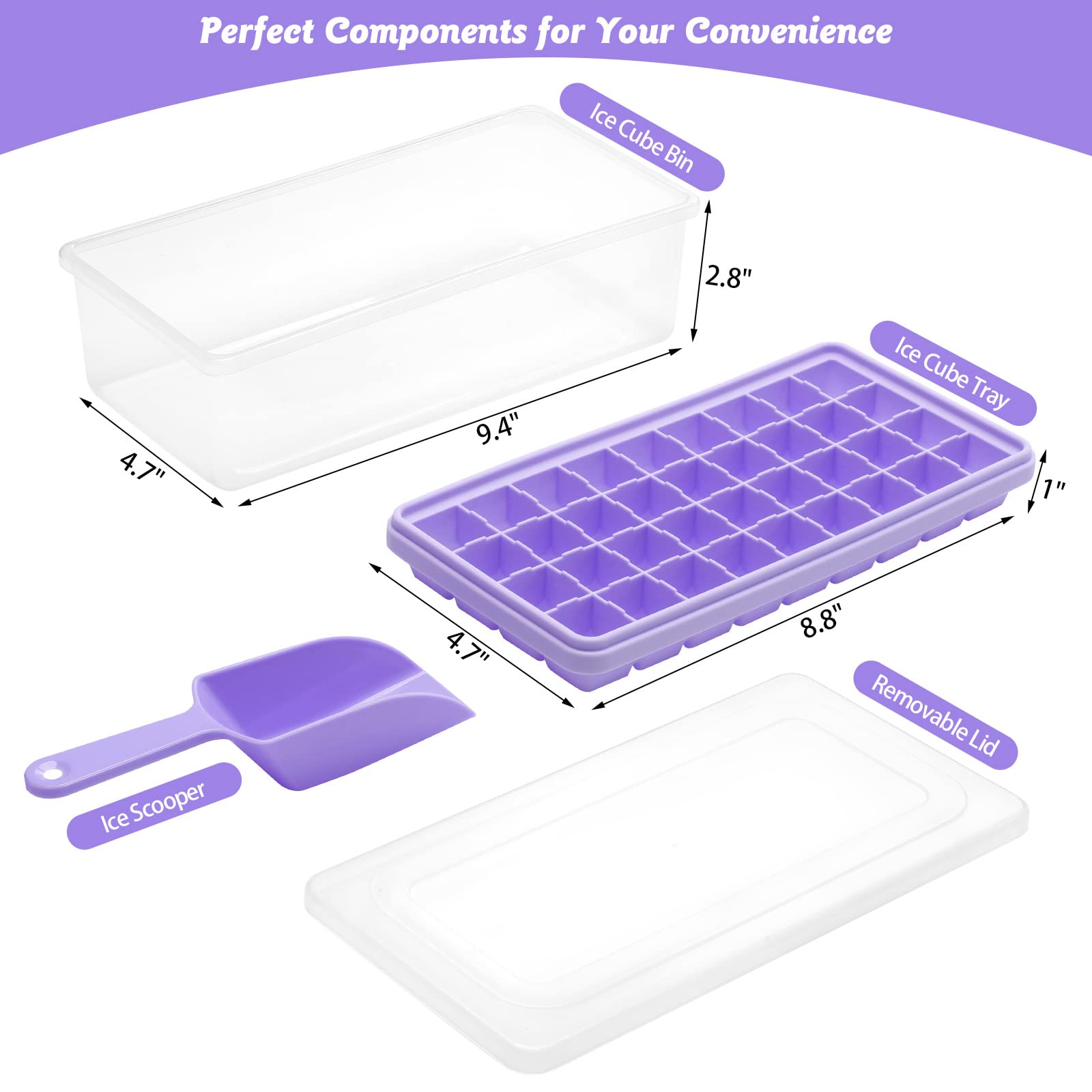 Food-Grade Silicone Ice Cube Tray with Lid & Storage Bin - 36 Small Nugget Ice Molds for Freezer | Easy-Release, Spill-Resistant Cover & Bucket | Flexible Ice Cube Maker with Scoop - Perfect for Cocktails, Smoothies & Home Bars