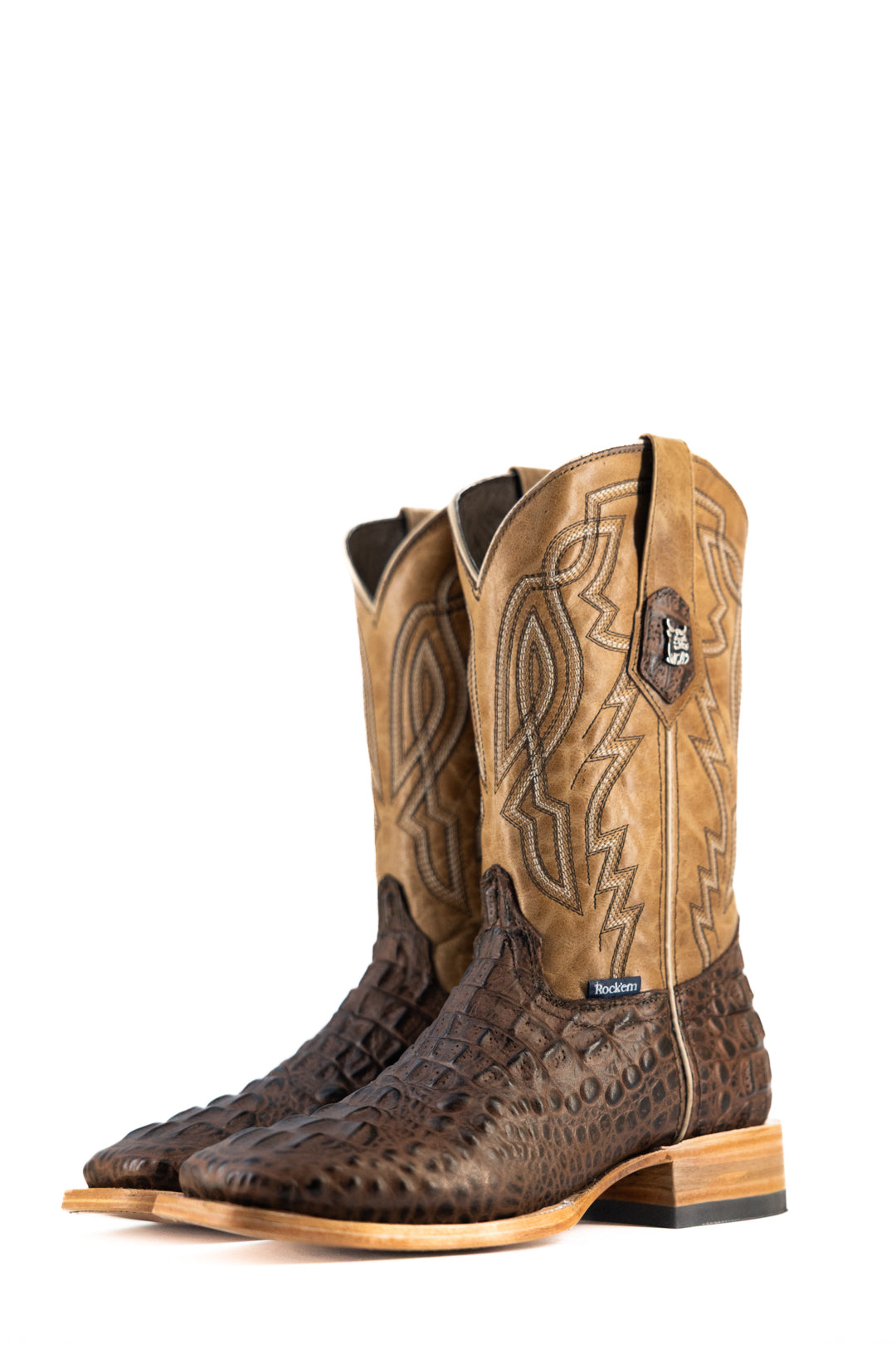 Renegade Hornback Caiman Square Toe Cowboy Boots for Men - Genuine Exotic Leather Western Boots with Comfortable Fit | Perfect for Rodeo, Country Dancing & Western Fashion