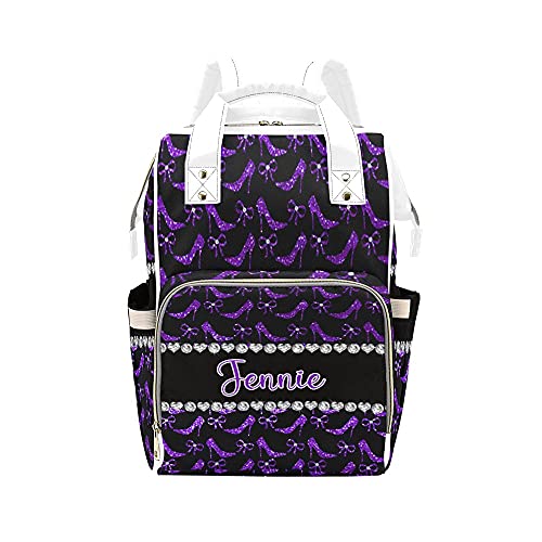 Custom Indigo Purple High Heels Diaper Backpack - Personalized Name Nursing Bag for Moms, Baby Nappy Travel Backpack, Stylish Casual Daypack for Women - Perfect Baby Shower Gift & Everyday Use