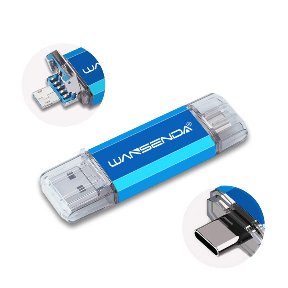 WANSENDA 512GB USB 3.1 Flash Drive with Dual USB-C & Micro USB Ports - High Speed Thumb Drive for Android, PC, Mac, Tablet - Perfect for Data Transfer, Backup & File Sharing (Blue)